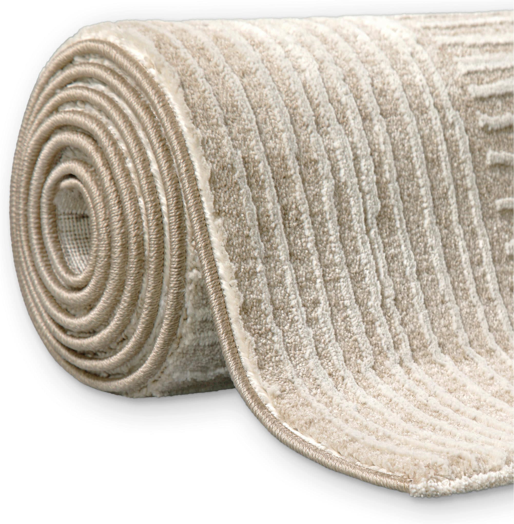 Esprit Teppich »Raymond« rechteckig 15 mm Höhe Kurzflor, Streifendesign, Hoch-Tief-Effekt, waschbar, Jute-Rücken