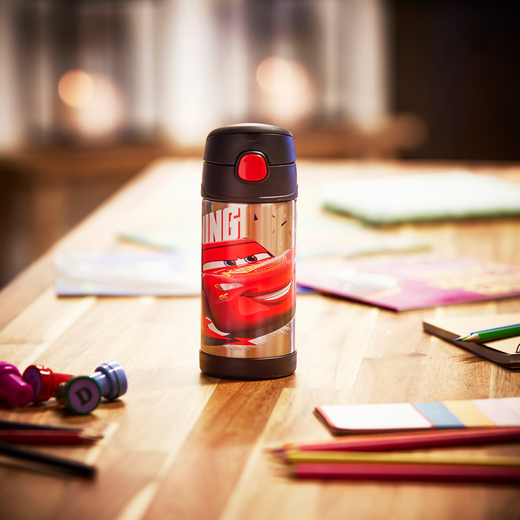 THERMOS Isolierflasche »FUNTAINER STRAW BOTTLE, doppelwandiger Edelstahl, spülmaschinenfest«, (1 tlg.), 0,35l, mit Silikonstrohalm, absolut dicht