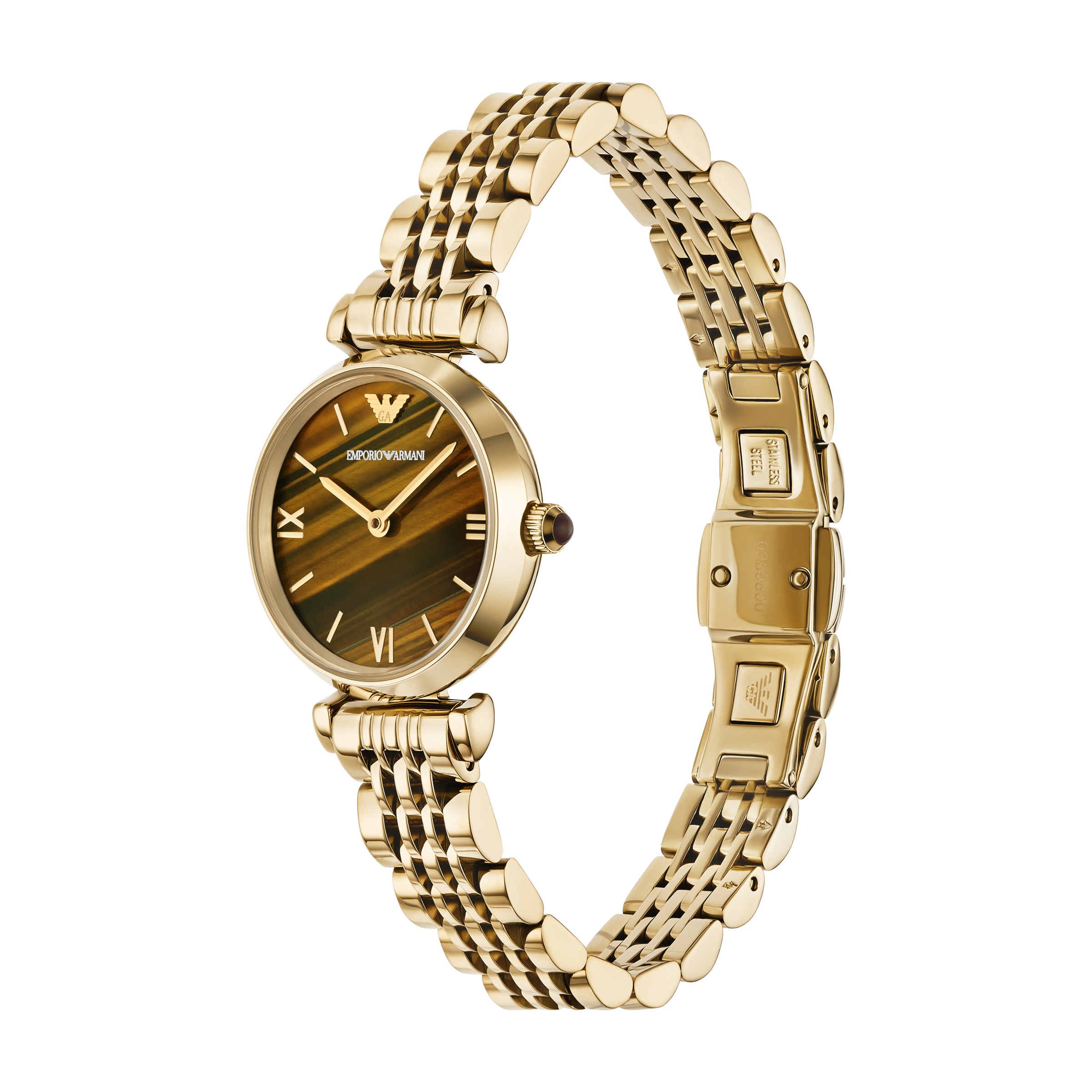 Emporio Armani Quarzuhr, Armbanduhr, Damenuhr, Edelstahlarmband, analog, Tigerauge