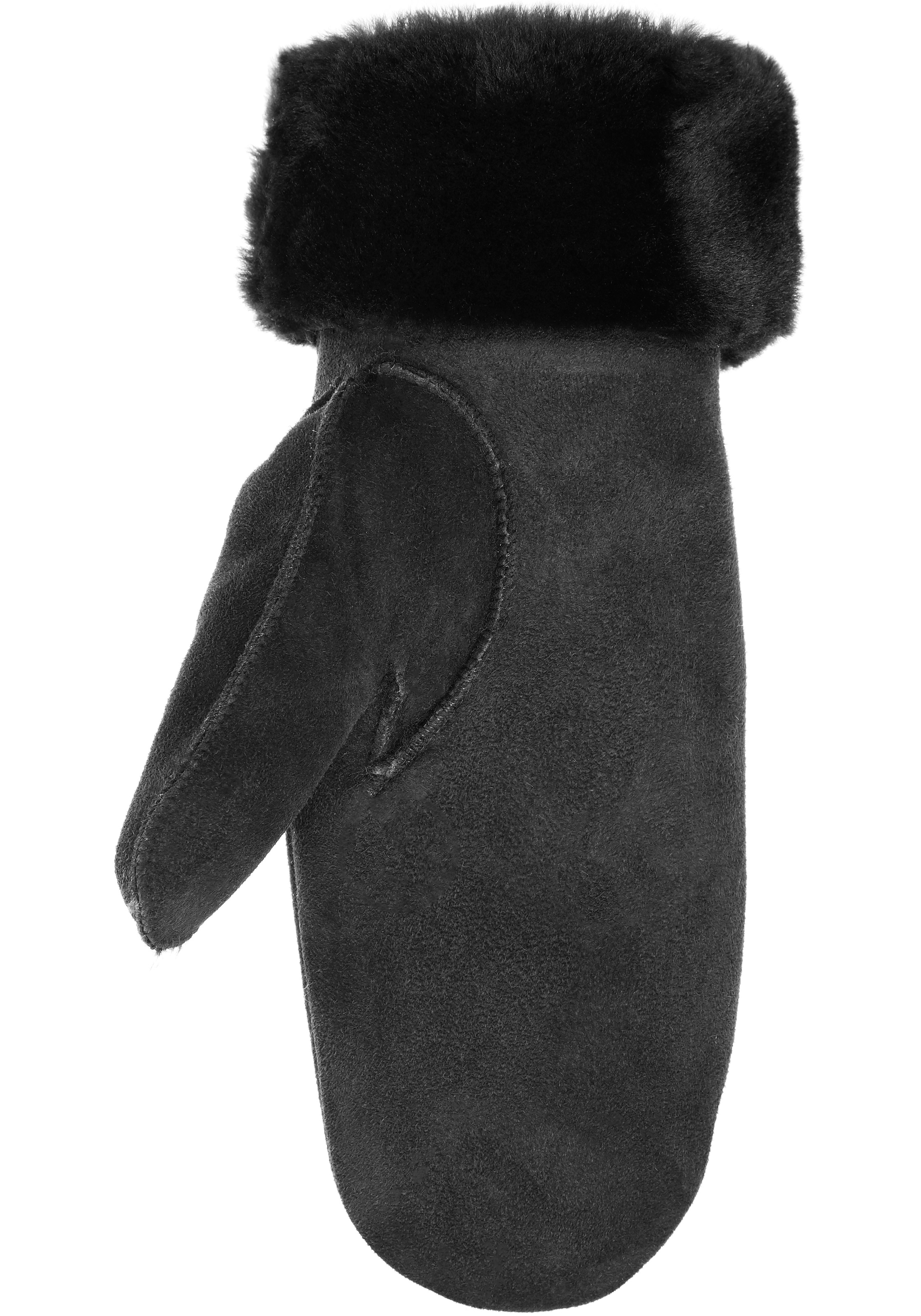 Lederhandschuhe PEARLWOOD "FIONA", Damen, Gr. 7.5, schwarz, Schafsleder, unifarben, Handschuhe, Velourleder, Fausthandschuh, warm gefüttert 3
