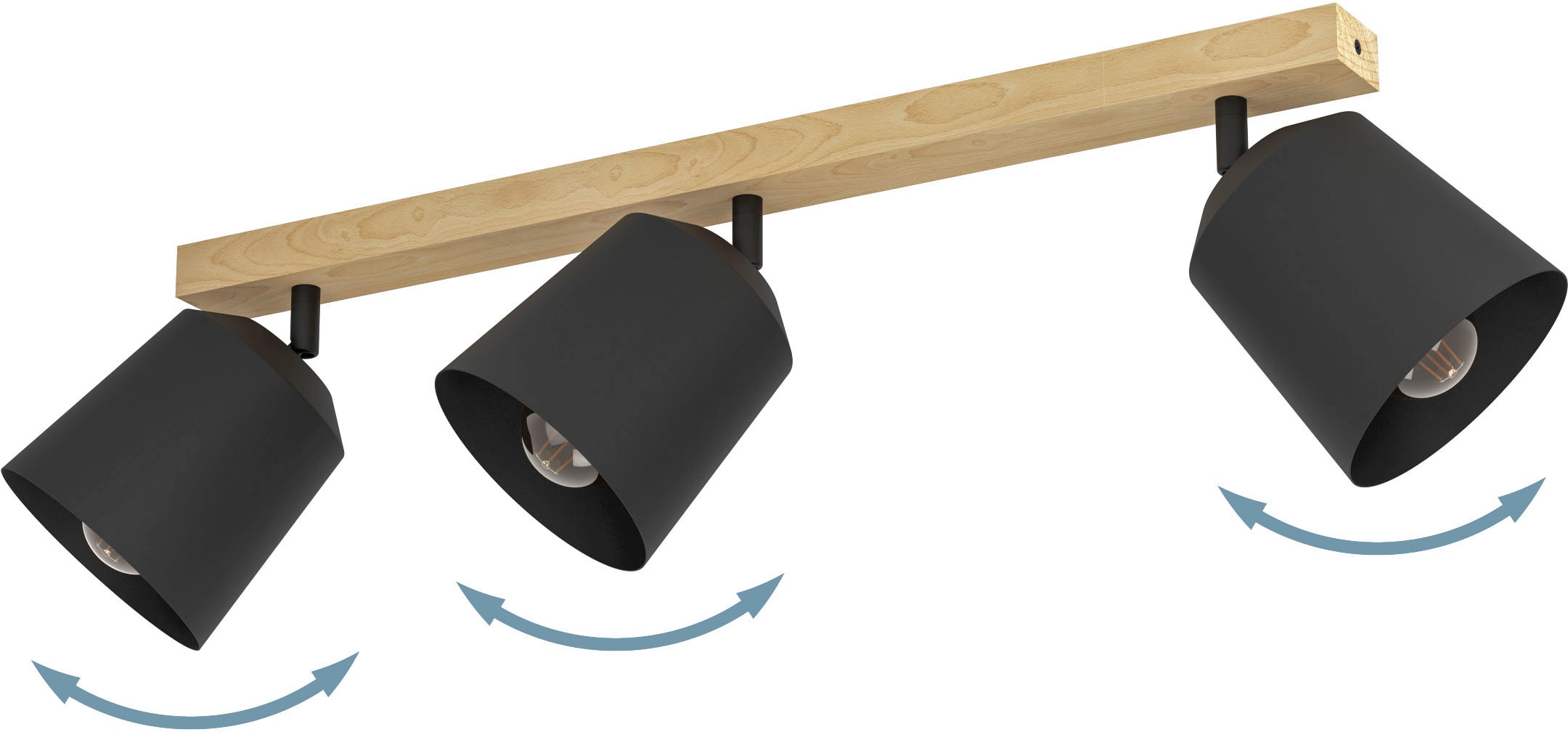 EGLO Deckenspot »COTORRO«, Leuchtmittel E27 | Leuchtmittel wechselbar-ohne Leuchtmittel, Deckenspot in braun und schwarz aus Holz, Stahl - exkl. E27 - 3X25W