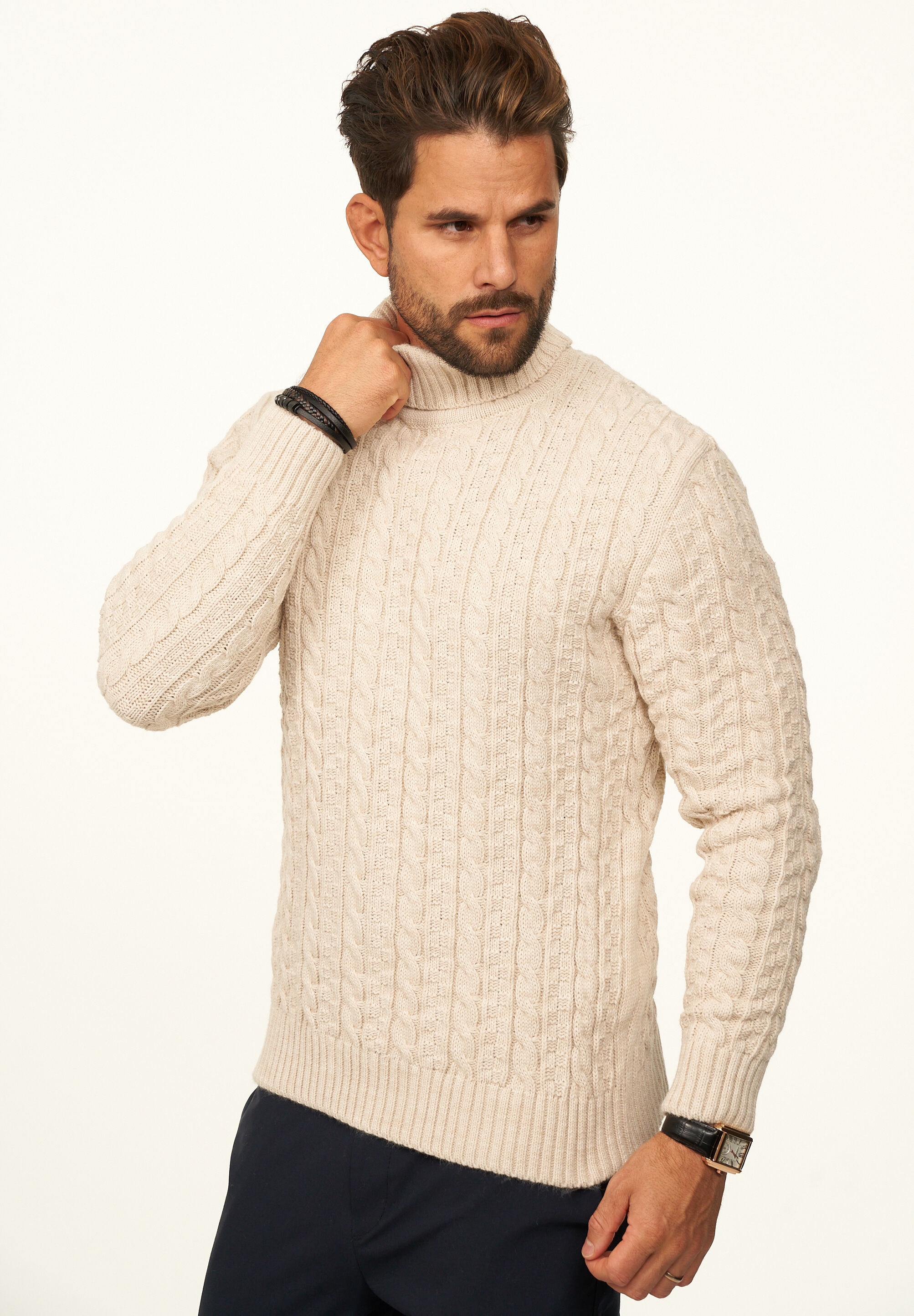 Daily Cotton Rollkragenpullover »als Grobstrick Pulli mit Zopfmuster für Herren« Strickpullover für Männer - Winterpullover im Regular-Fit