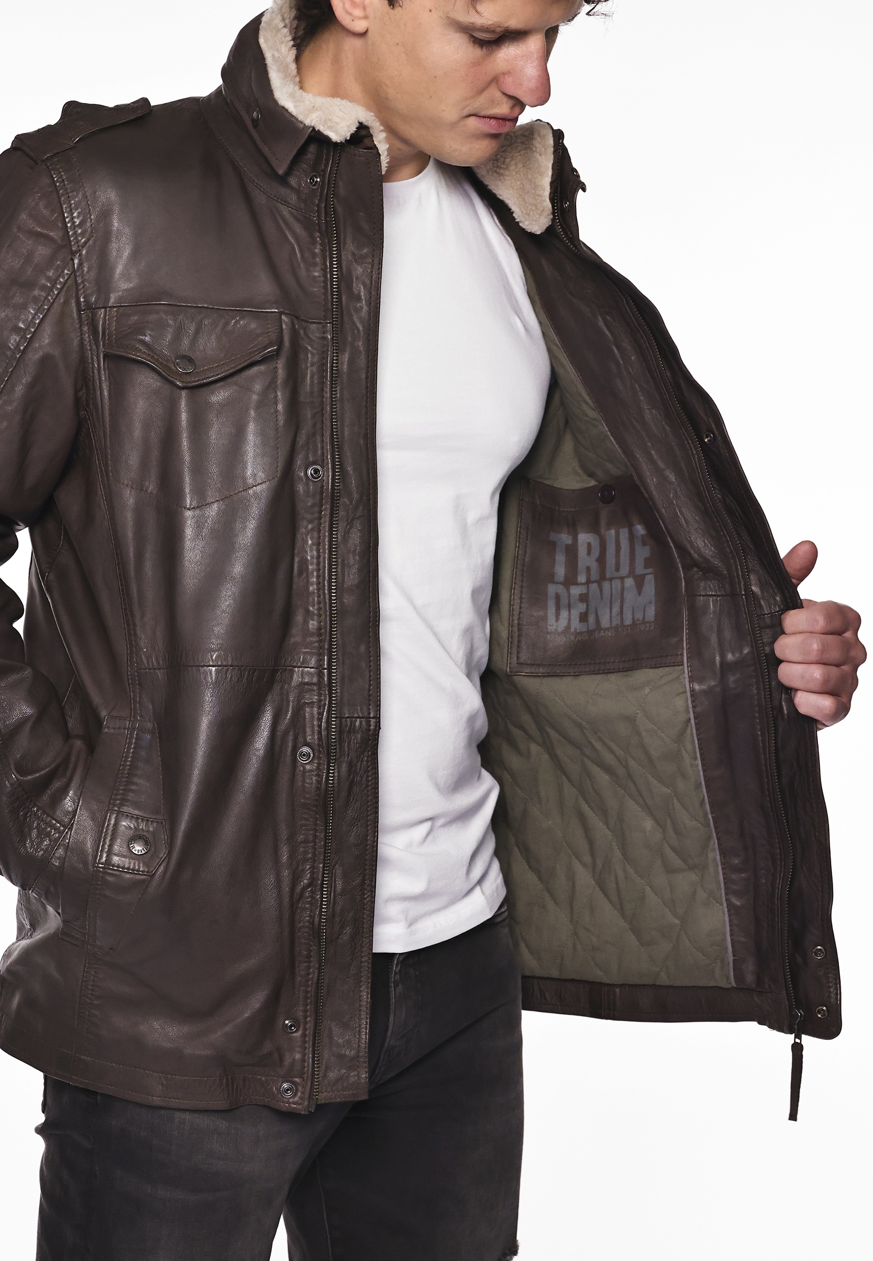 Mustang Reineke Leather Jacket Men Brown Size S 3