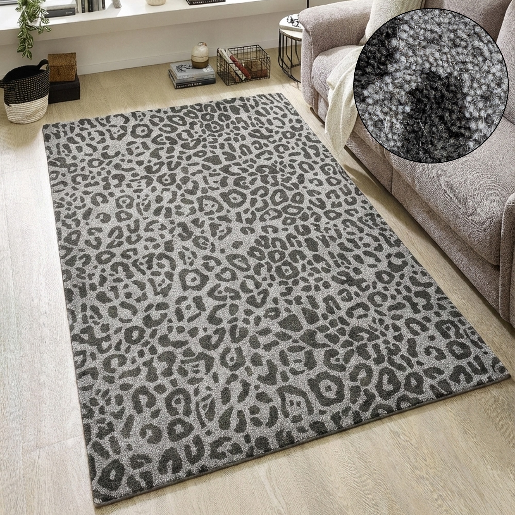 Wollteppich OTTO HOME "Gabbo Leo, Leopardenmuster, handgearbeitet", grau, B:240cm H:14mm L:340cm, Wolle, Teppiche, reine Wolle, Uni, Wohnzimmer, Schlafzimmer, Esszimmer