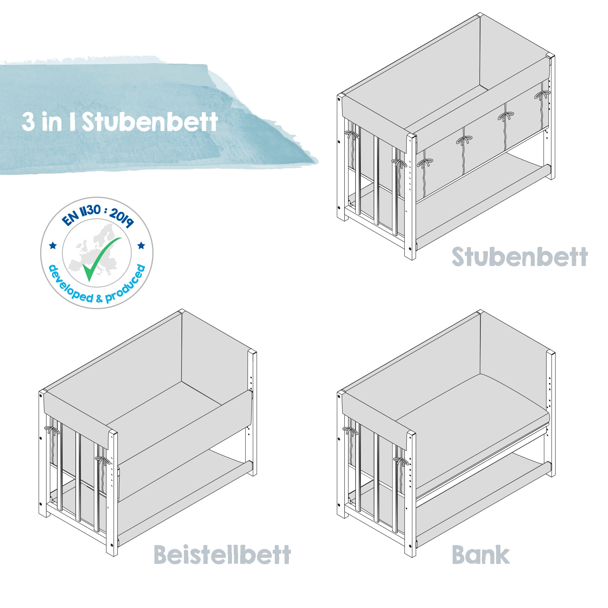 roba® Stubenbett »3in1, Sternenzauber, taupe«, zu Elternbett oder Bank umbaubar