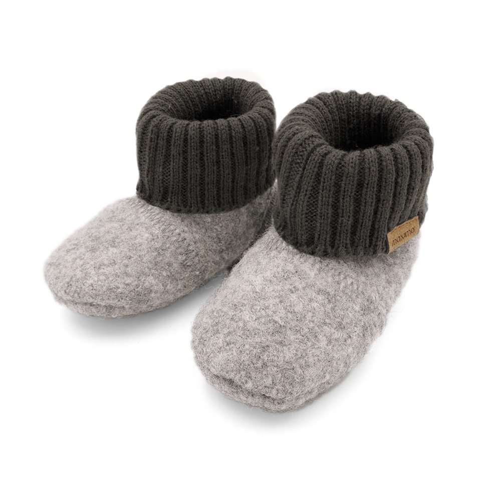 Lauflernschuh MAXIMO, Kinder, Gr. 21/22, grau (grau, meliert, anthrazit), Obermaterial: 100% Wolle. Futter: 100% Polyacryl, mehrfarbig, meliert, Schuhe Lauflernschuh, Wolle, Anti-Rutsch-Sohle, Strickbündchen