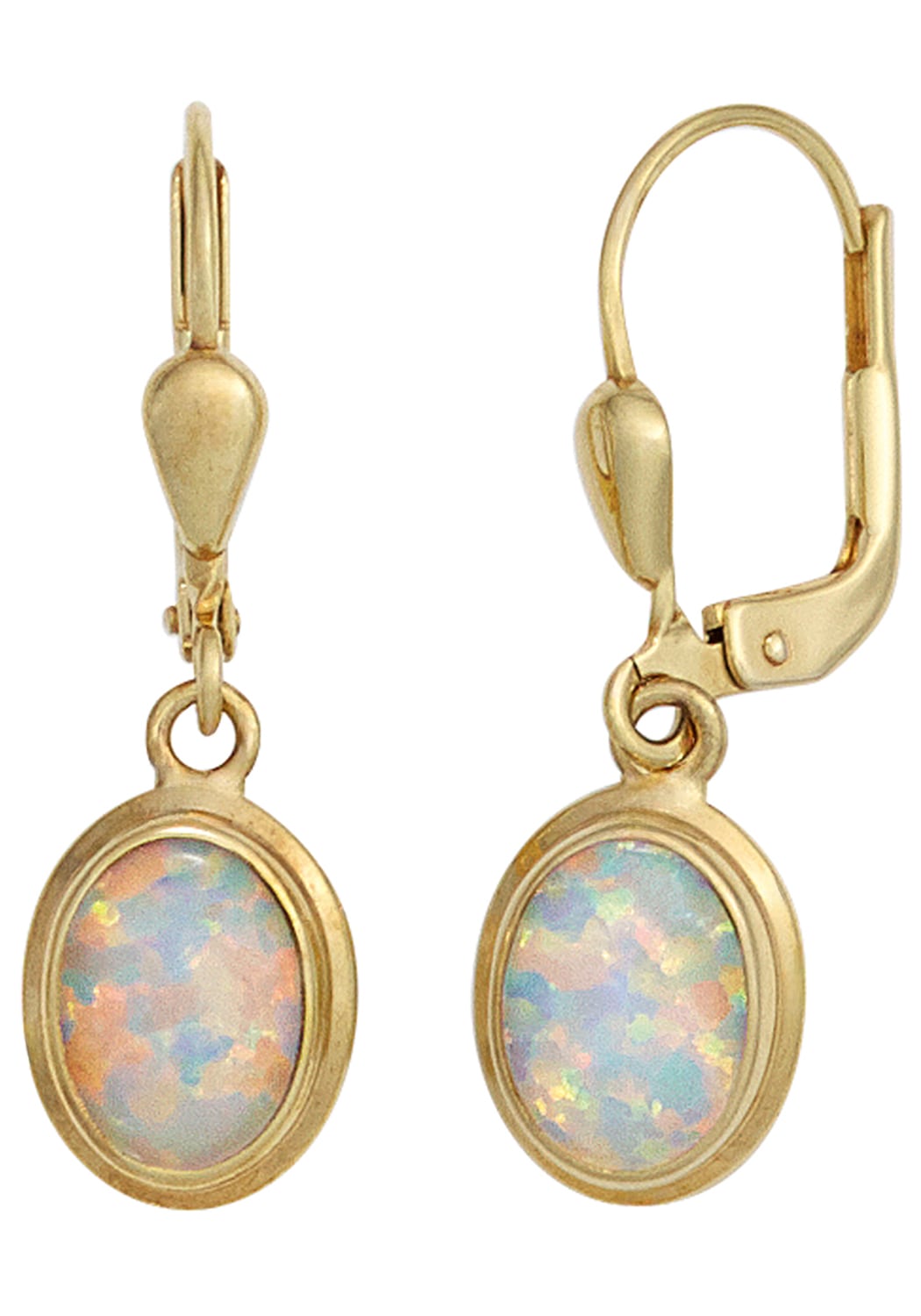 JOBO Paar Ohrhänger oval 333 Gold mit synthetischem Opalen