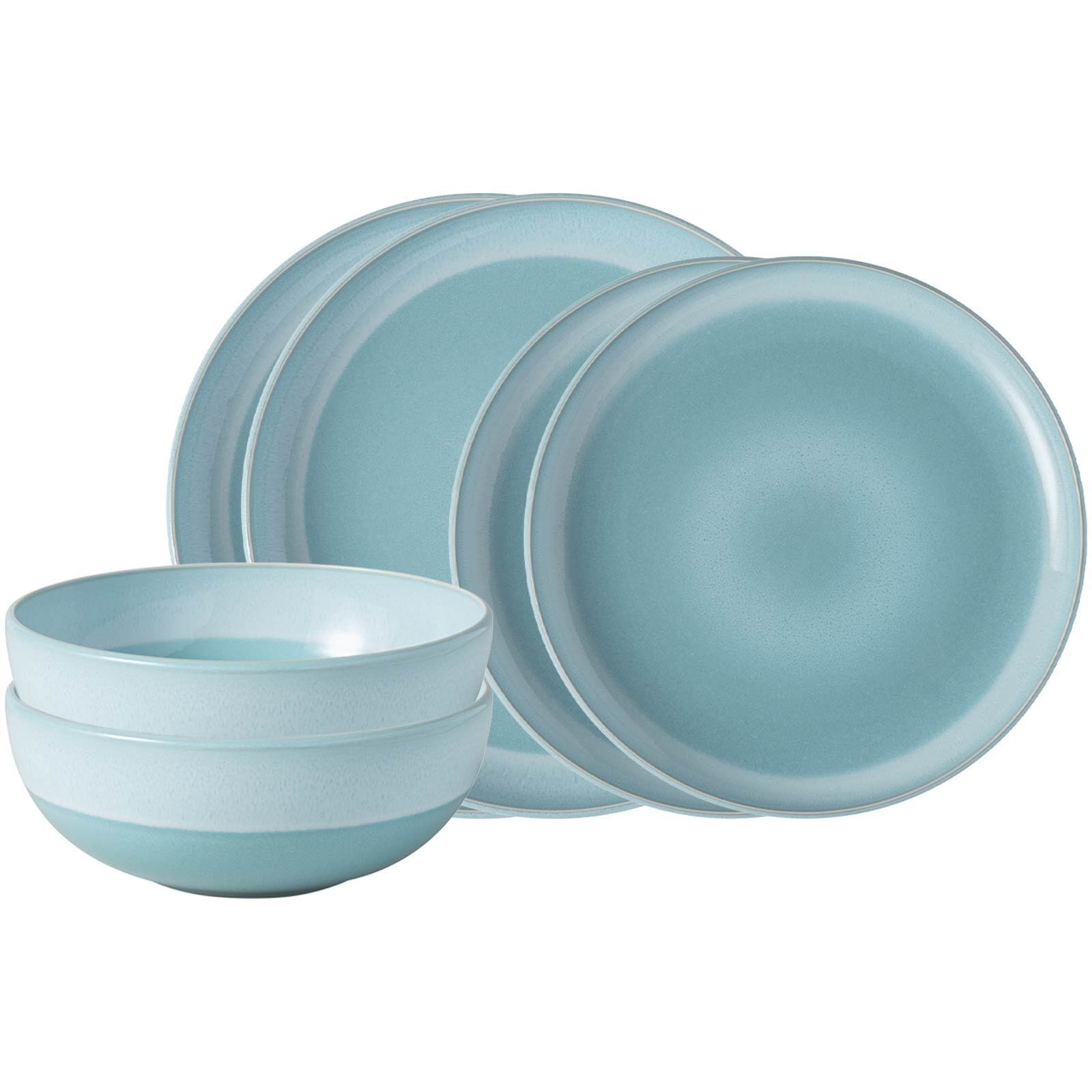 like. by Villeroy & Boch Geschirr-Set "Basic-Set Perlemor Aqua 6er Set blau" Spülmaschinengeeignet, Mikrowellengeeignet