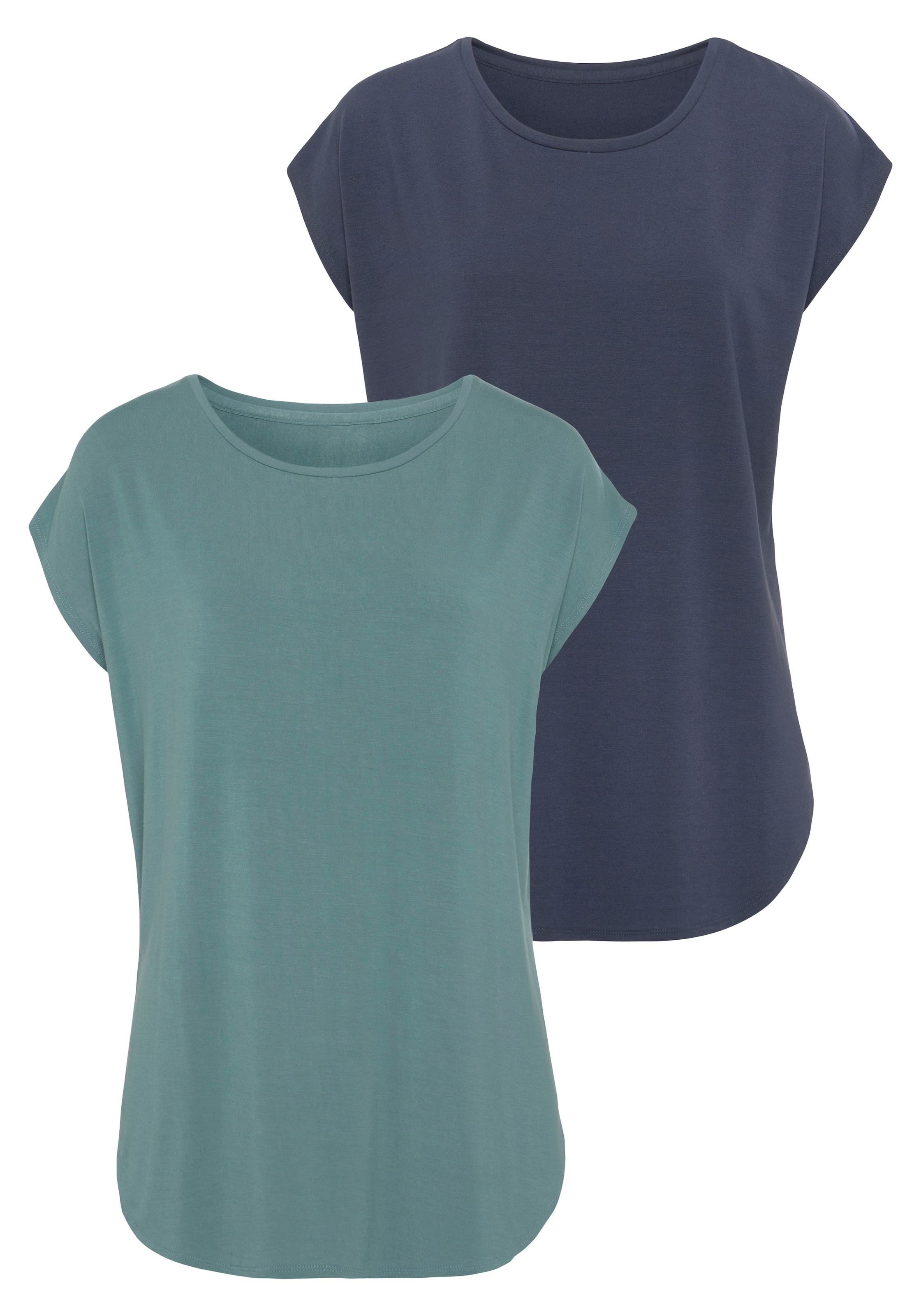 LASCANA Longshirt "mit stark gerundetem Saum" 2er-Pack, aus elastischem Viskose-Jersey