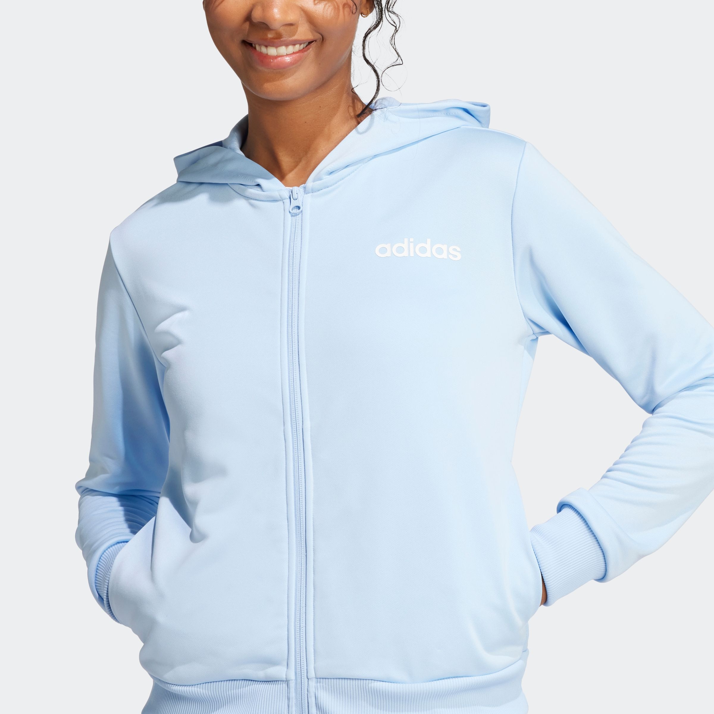adidas Sportswear Trainingsanzug »W LINEAR TS«, (2 tlg.), Trainingsjacke mit Kapuze, Tracksuit