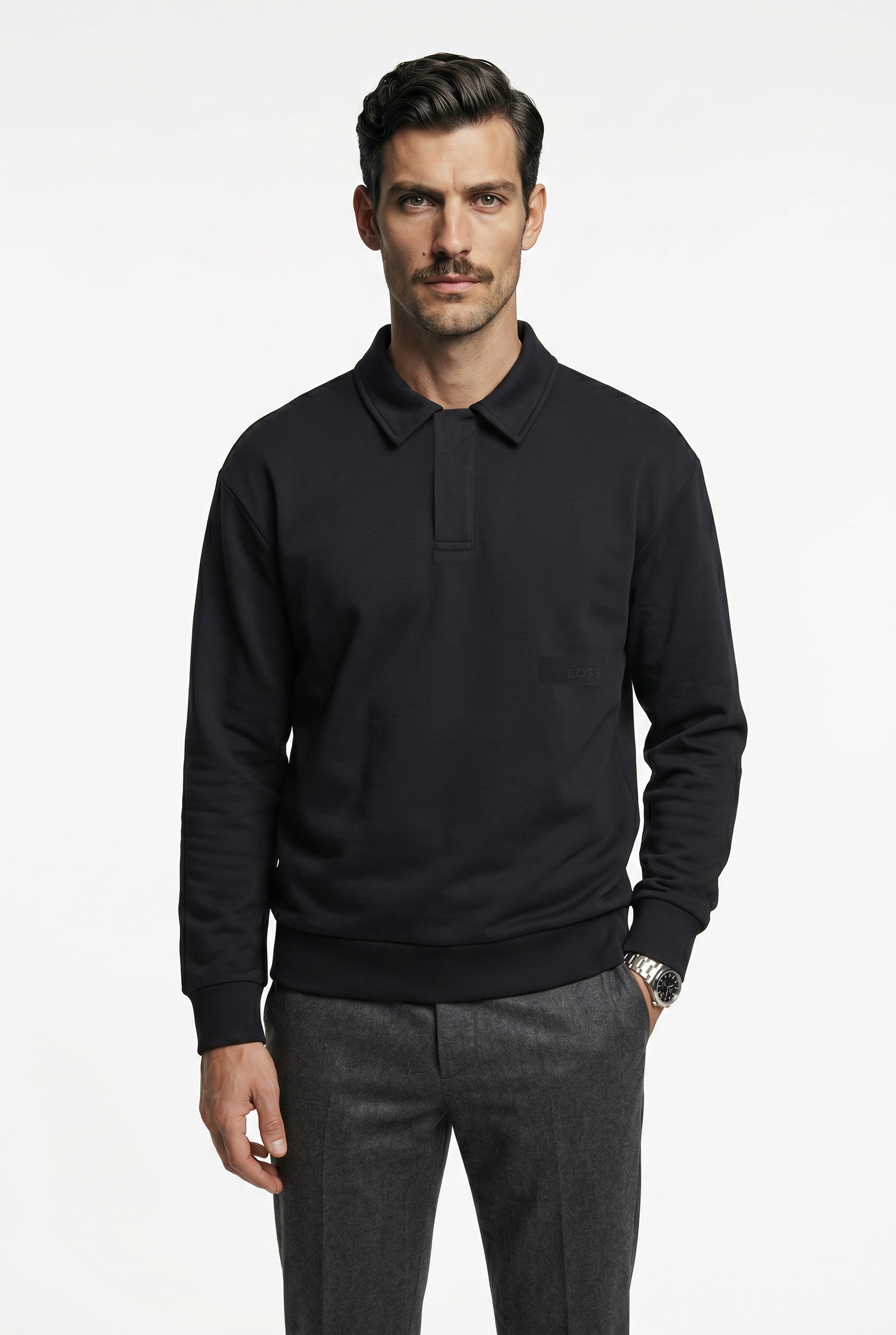 BOSS GREEN Sweatshirt, Polokragen und verdeckte Knopfleiste, Relaxed Fit