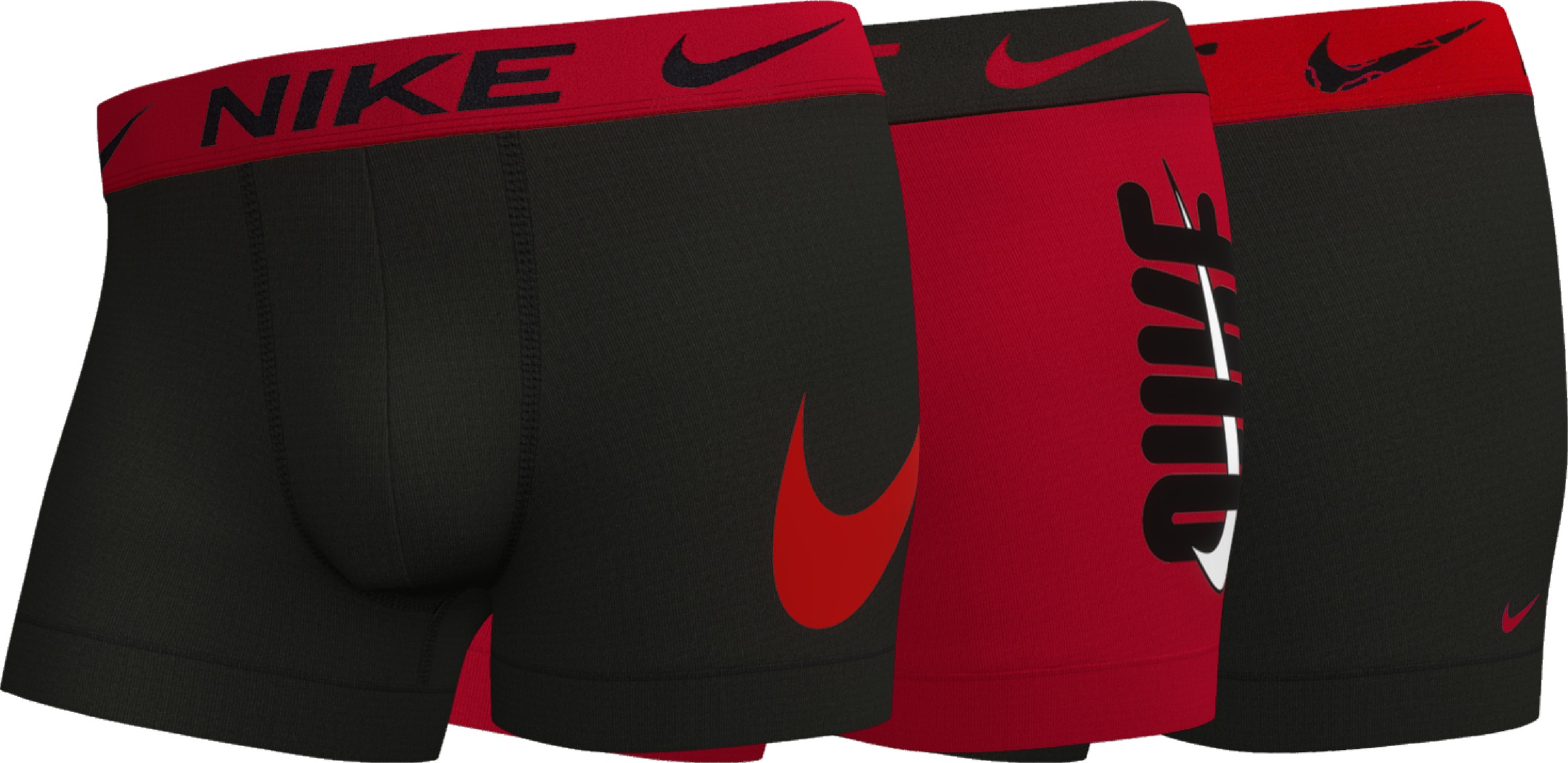 NIKE UNDERWEAR Herren Trunk "TRUNK 3PK", Gr. Lblk, uni rot, schwarz, uni rot split wb, Jersey, Obermaterial: 92% Polyester, 8% Elasthan, Unterhosen,