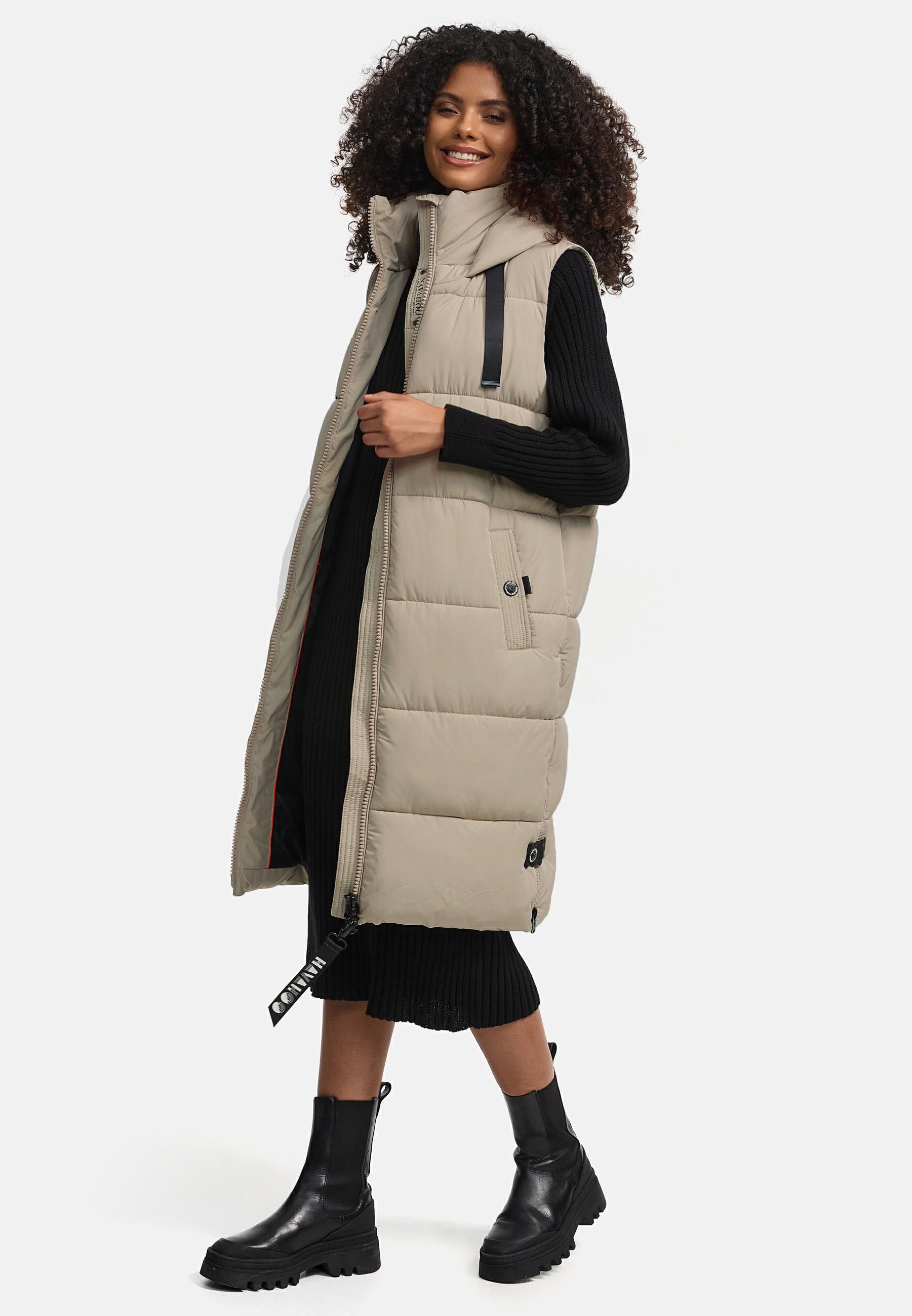 Navahoo Steppweste »Schnuffelchen«, (1 tlg.), warme Damen Outdoor-Weste lang mit Kapuze