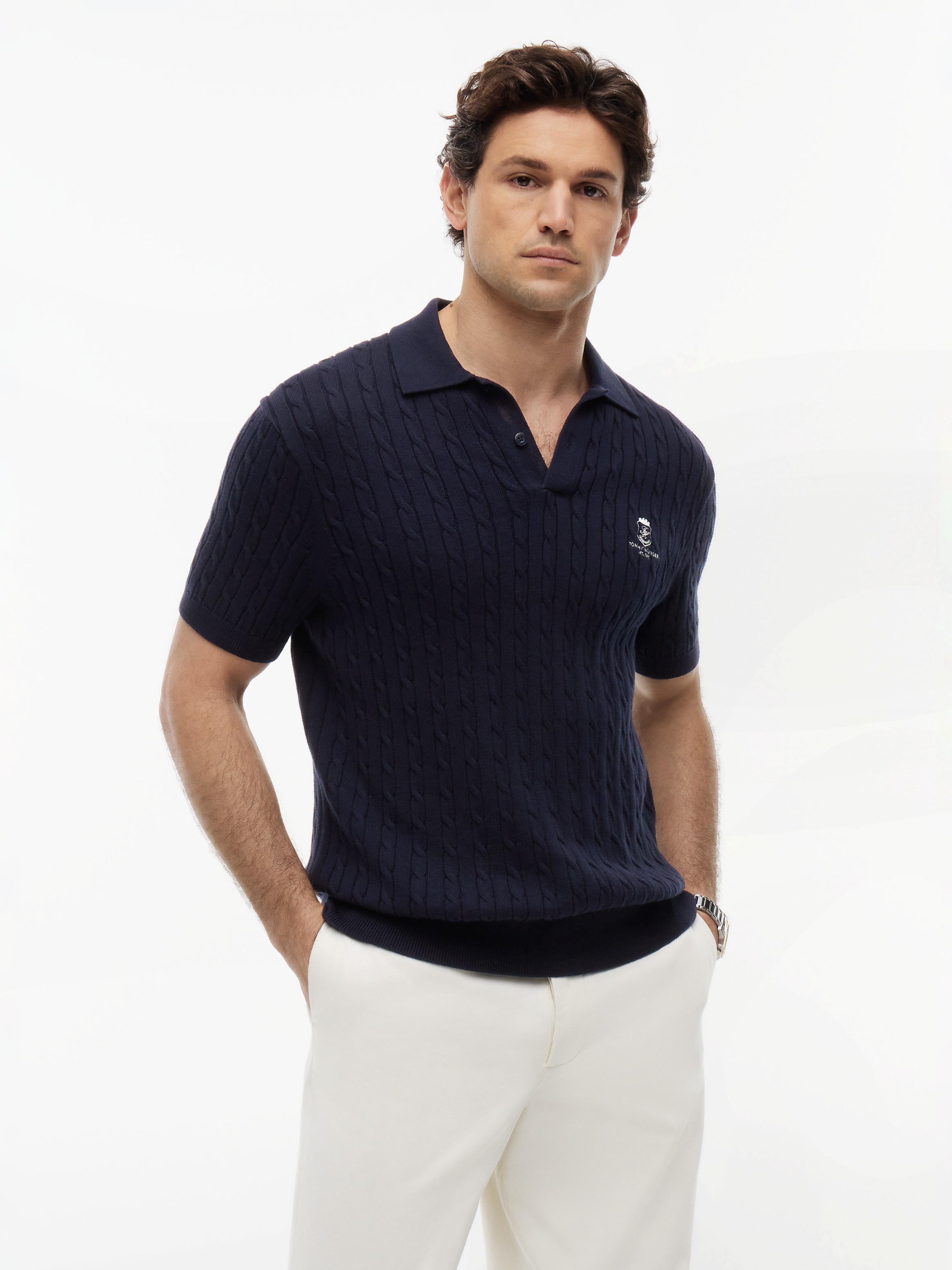 Tommy Hilfiger Poloshirt »CABLE SHORT SLEEVE POLO« regular fit, Zopfmuster