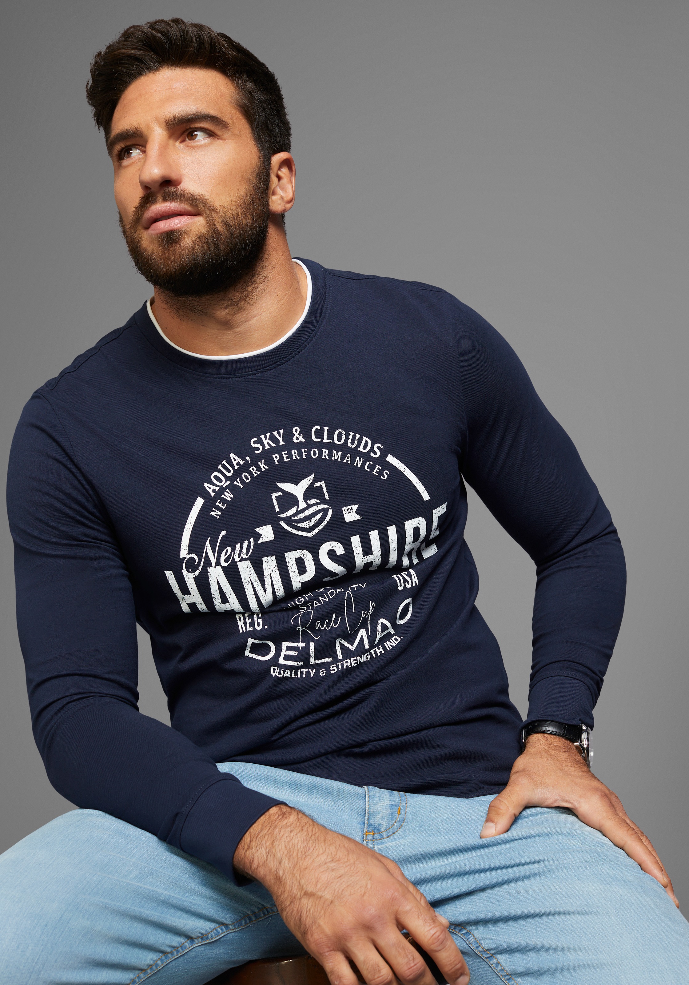 DELMAO Langarmshirt mit modernem Print - NEUE KOLLEKTION günstig online kaufen