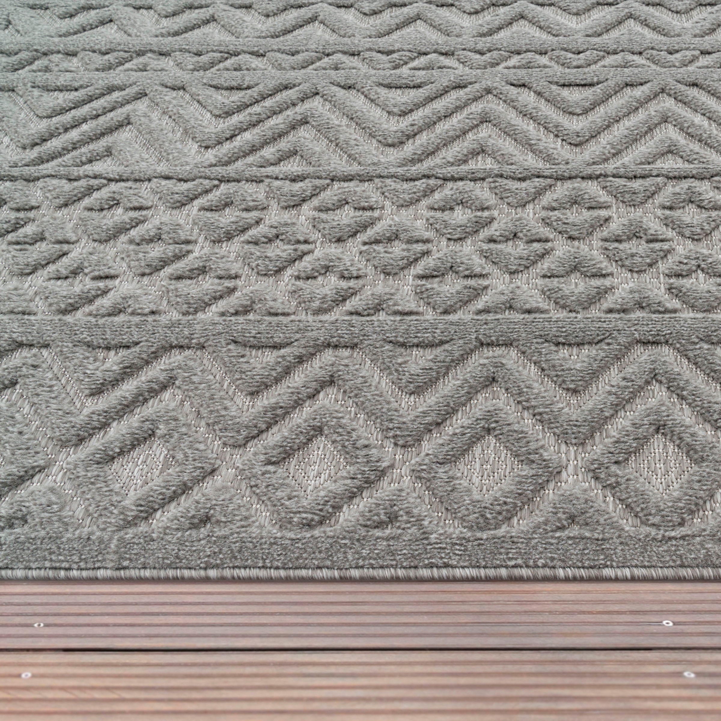 Paco Home Teppich »Livorno 673«, rechteckig, 14 mm Höhe, Uni-Farben, Scandi, Rauten Muster, Hoch-Tief Effekt, Outdoor geeignet