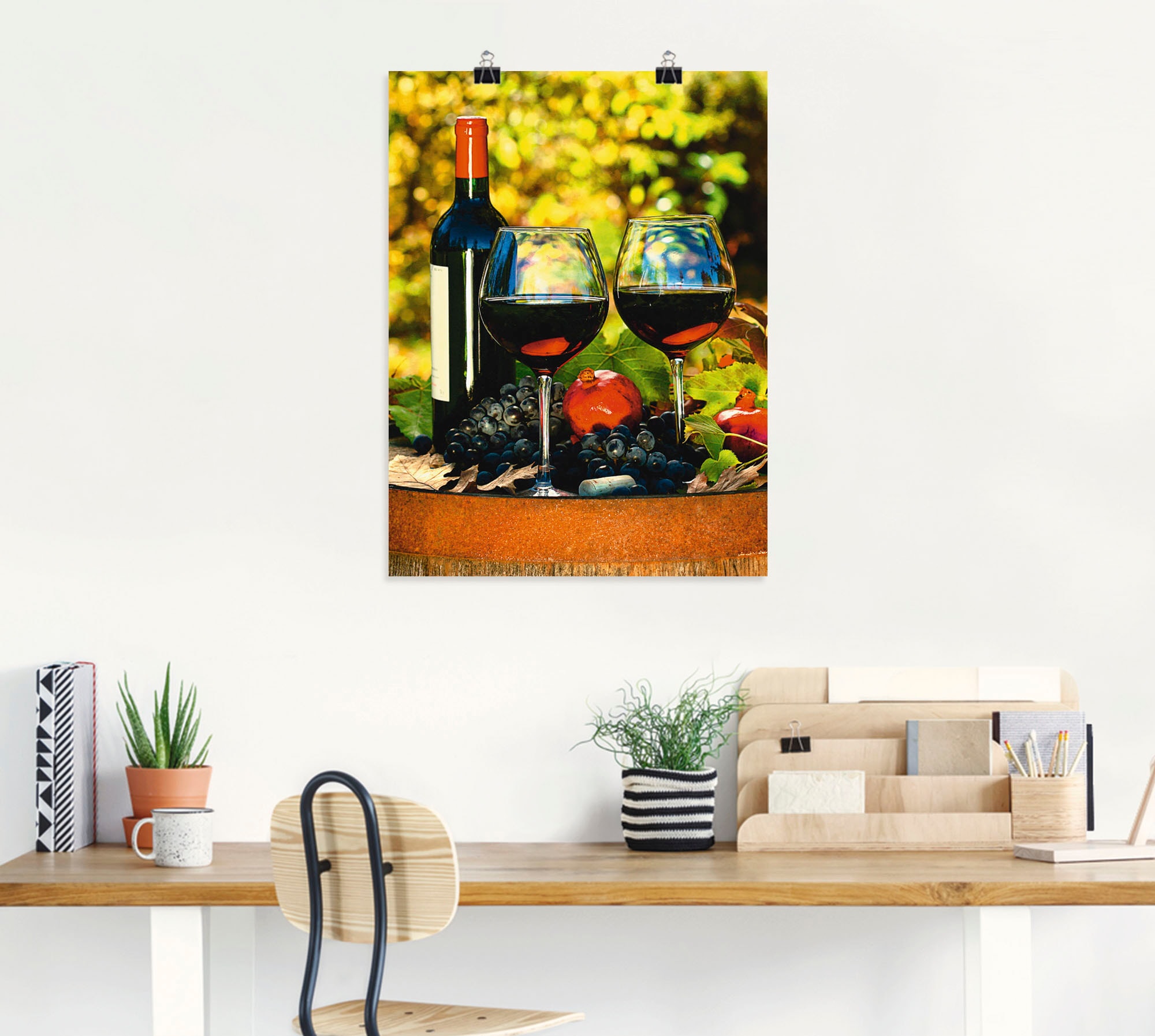 Artland Wandbild »Gläser Rotwein auf altem Fass«, Getränke, (1 St.), als Poster, Wandaufkleber in verschied. Größen