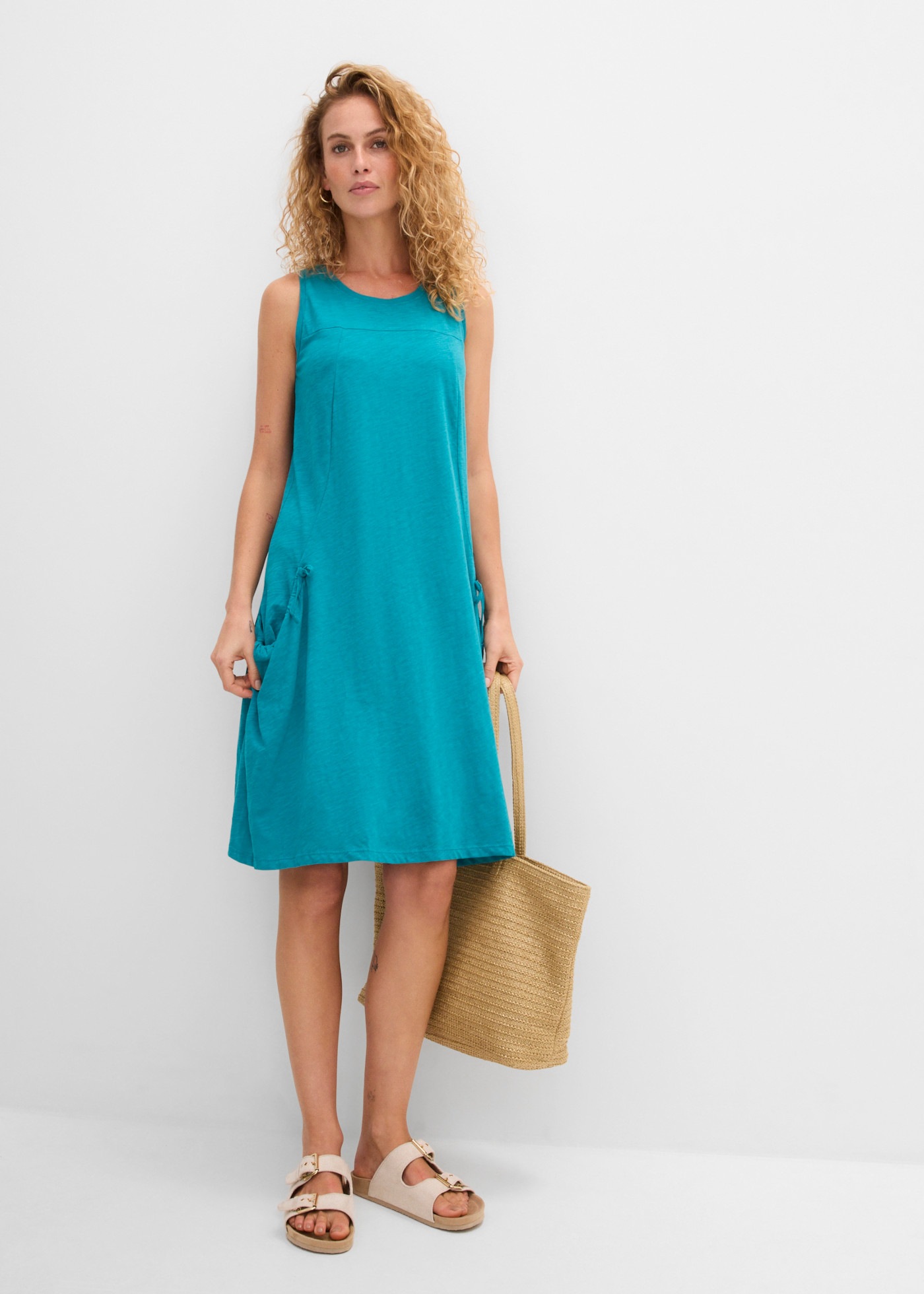 bonprix Jerseykleid »Baumwoll-Jerseykleid mit Taschen« für den Alltag, ärmellos, aus Baumwolle, in A-Linie, mit Taschen