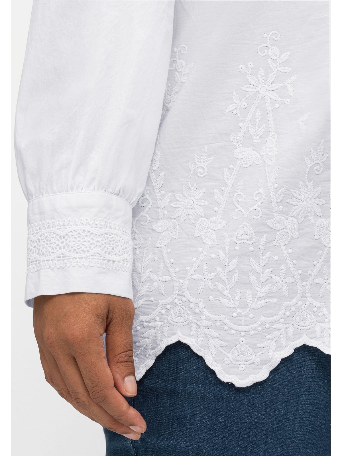sheego by Joe Browns Hemdbluse »Große Größen«, mit floralen Stickereien und  Wellensaumkante online kaufen | BAUR