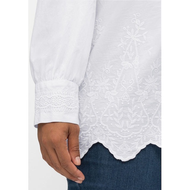 sheego by Joe Browns Hemdbluse »Große Größen«, mit floralen Stickereien und  Wellensaumkante online kaufen | BAUR