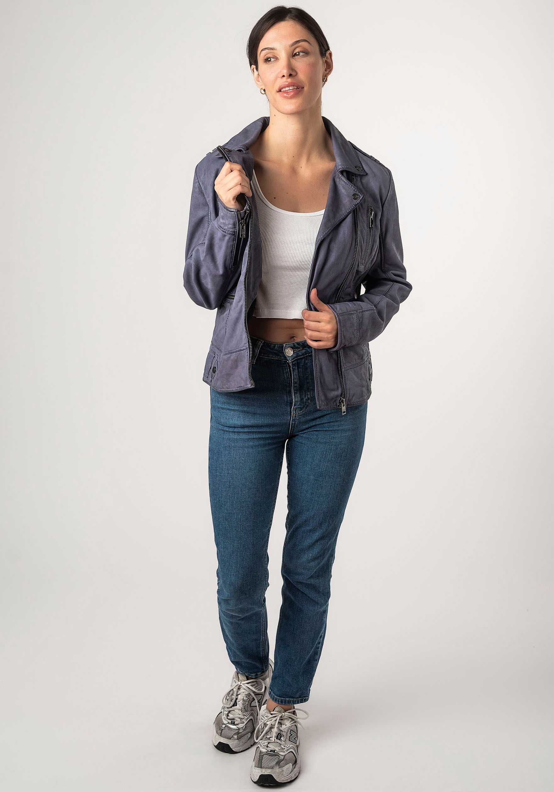 Mauritius Lederjacke »2Wtashi«, mit Schulterklappen, mit Nieten, mit Zipper-Taschen