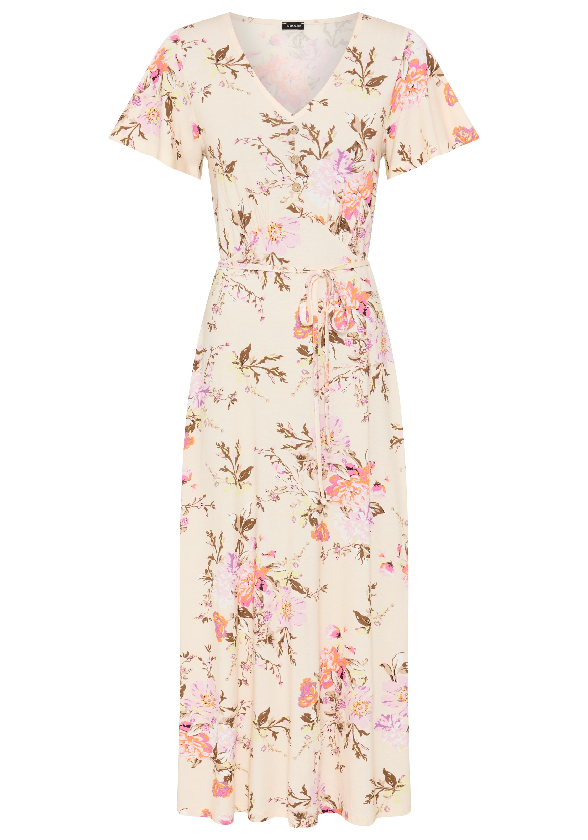 Laura Scott Sommerkleid mit geblümtem Design, aus Viskose und Elasthan, Midi-Länge