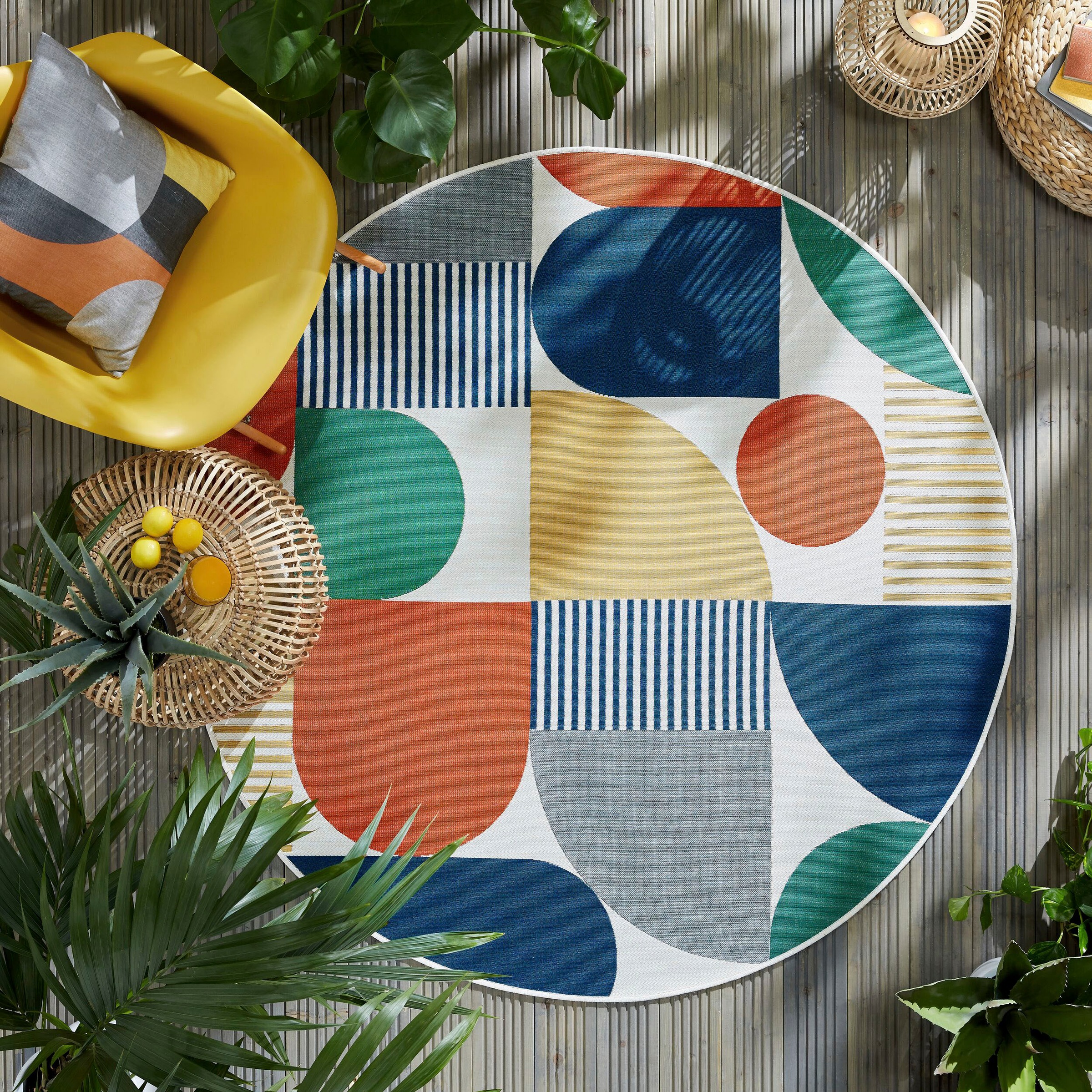 FLAIR RUGS Teppich "Geo Fusion" rund 2 mm Höhe Outdoor geeignet günstig online kaufen