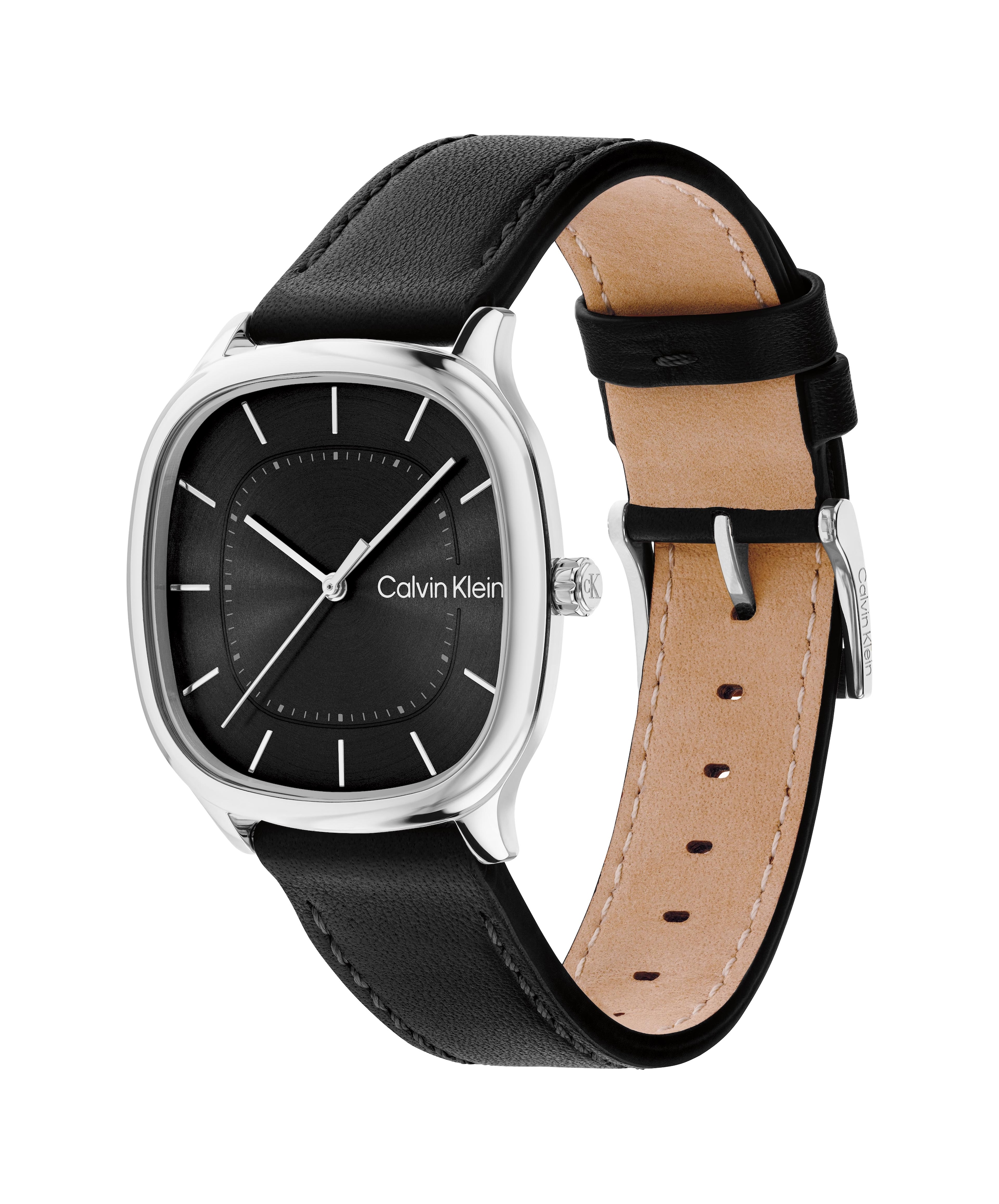 Calvin Klein Quarzuhr »CK SHAPE« Armbanduhr, Damenuhr, Herrenuhr, Lederarmband, analog