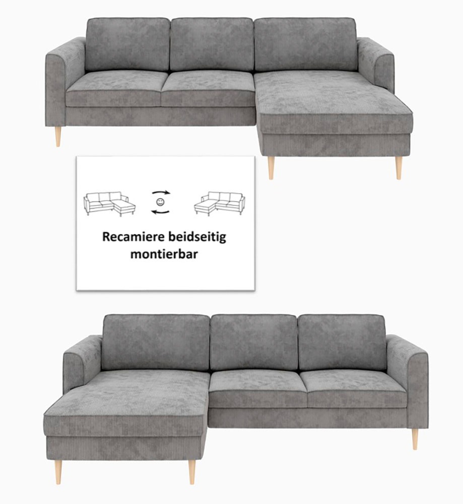 Home affaire Ecksofa »Booster Couch wahlweise mit Schlaffunktion und Bettkasten-auch in Cord«, Recamiere beidseitig montierbar, Sofa in L-Form, 232 cm