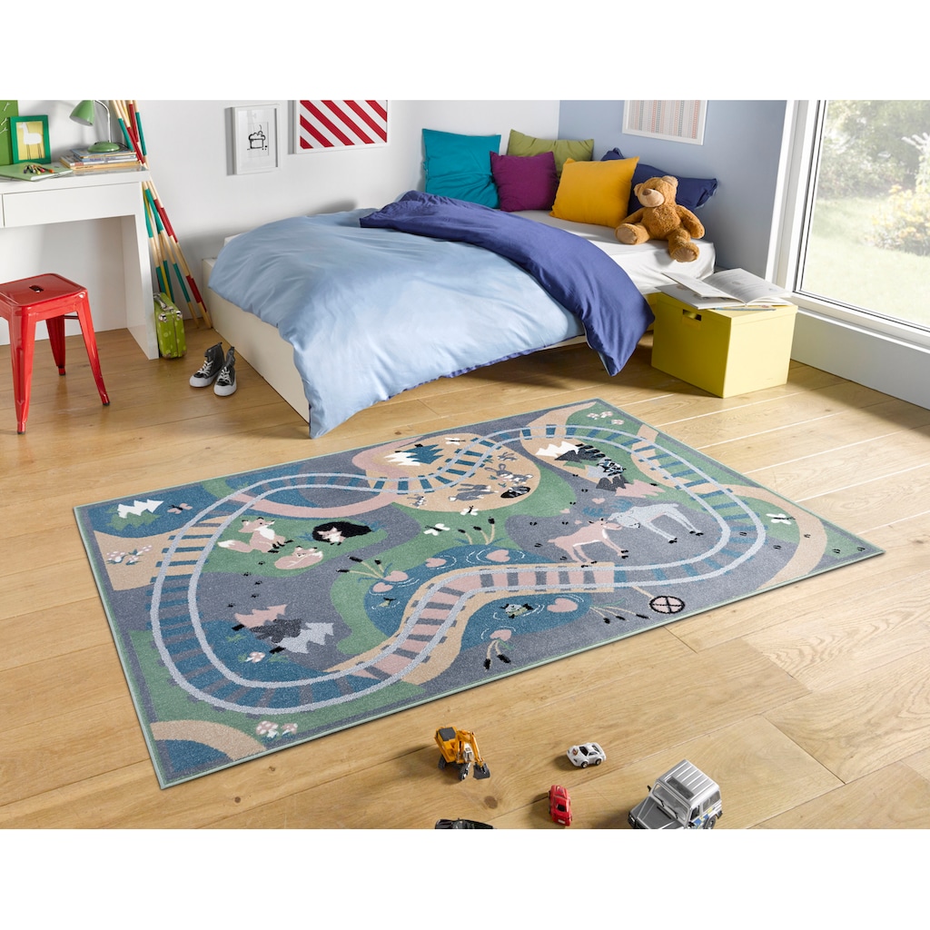 Wohnen Teppiche HANSE Home Teppich »Forest Route«, rechteckig, 9 mm Höhe, Weicher Flor, Farbenfrohes Design, Kinderzimmer, Spiel