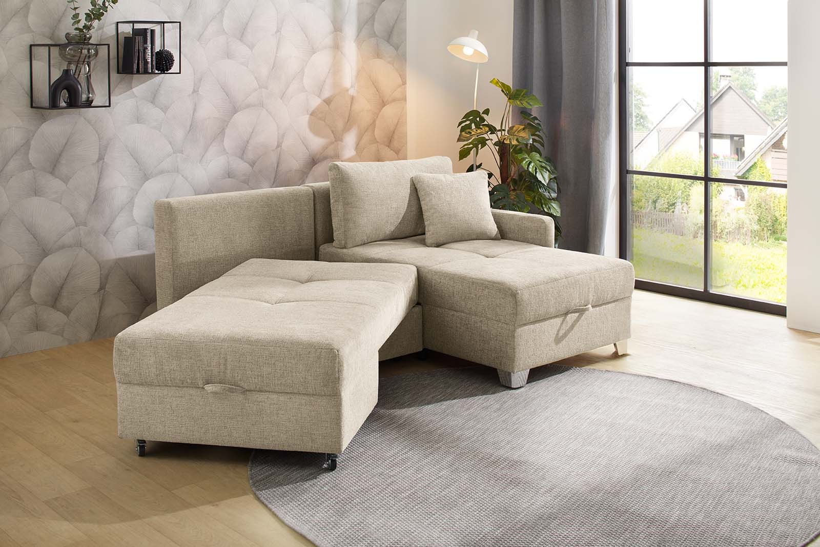 Jockenhöfer Gruppe Ecksofa »Lemberg, Dreh-Schwenk-Ottomane«, inklusive Relax- und Schlaffunktion, Ottomane links/ rechts montierbar