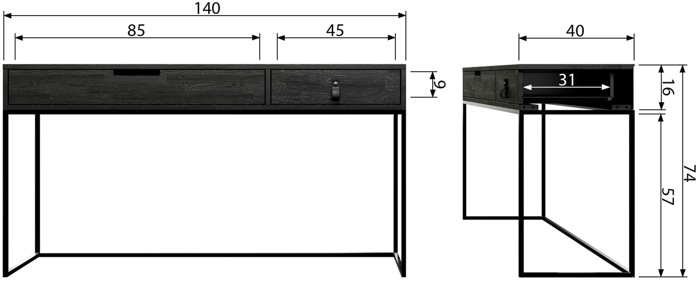 WOOOD Schreibtisch »Silas«, viel Stauraum, zwei Schubladen, H 74 cm x B 140 cm