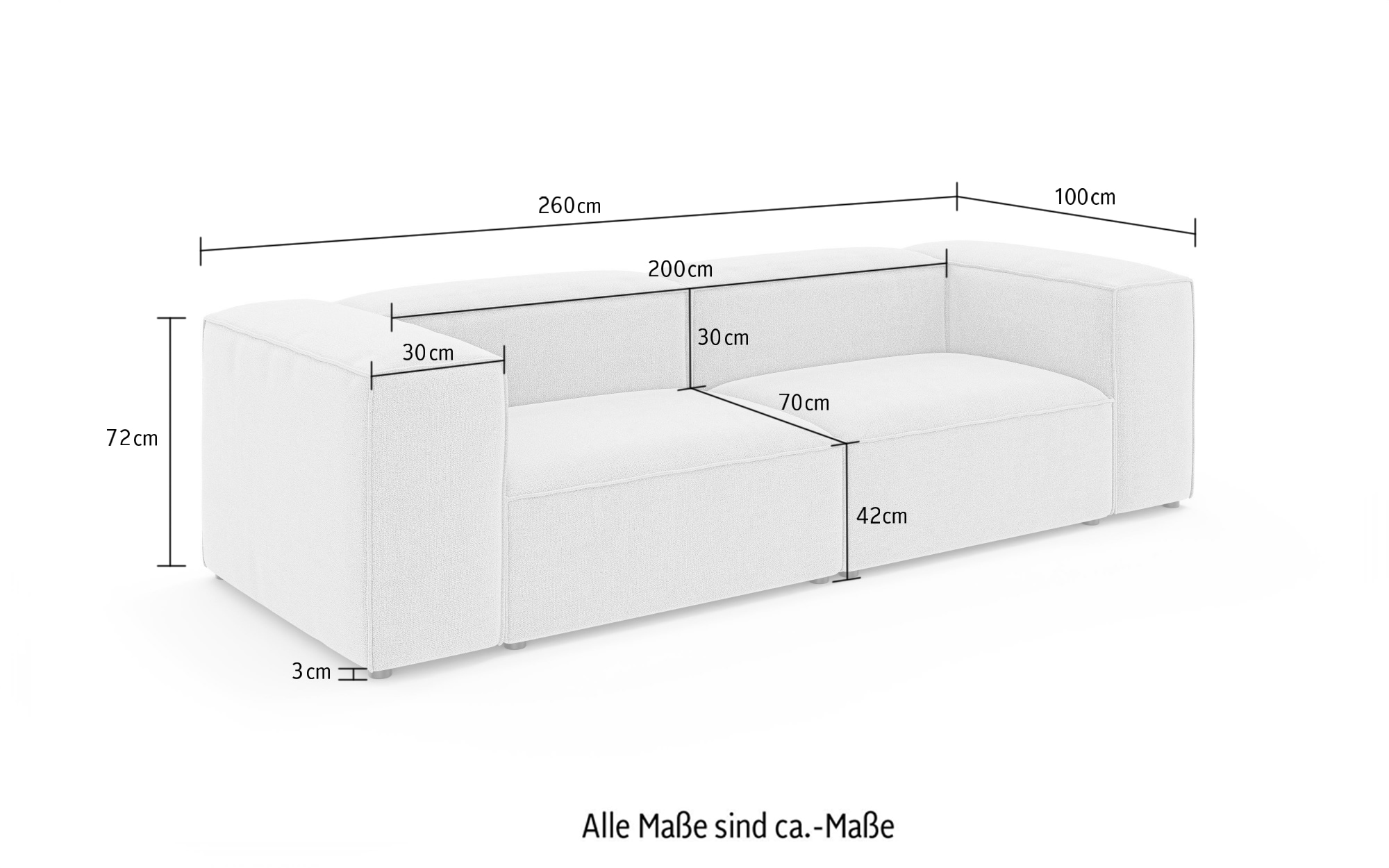 INOSIGN Big-Sofa »HAILY Modularsofa, Maße B/T/H: 260/100/72 cm«, als Modul oder separat verwendbar, für individuelle Zusammenstellung