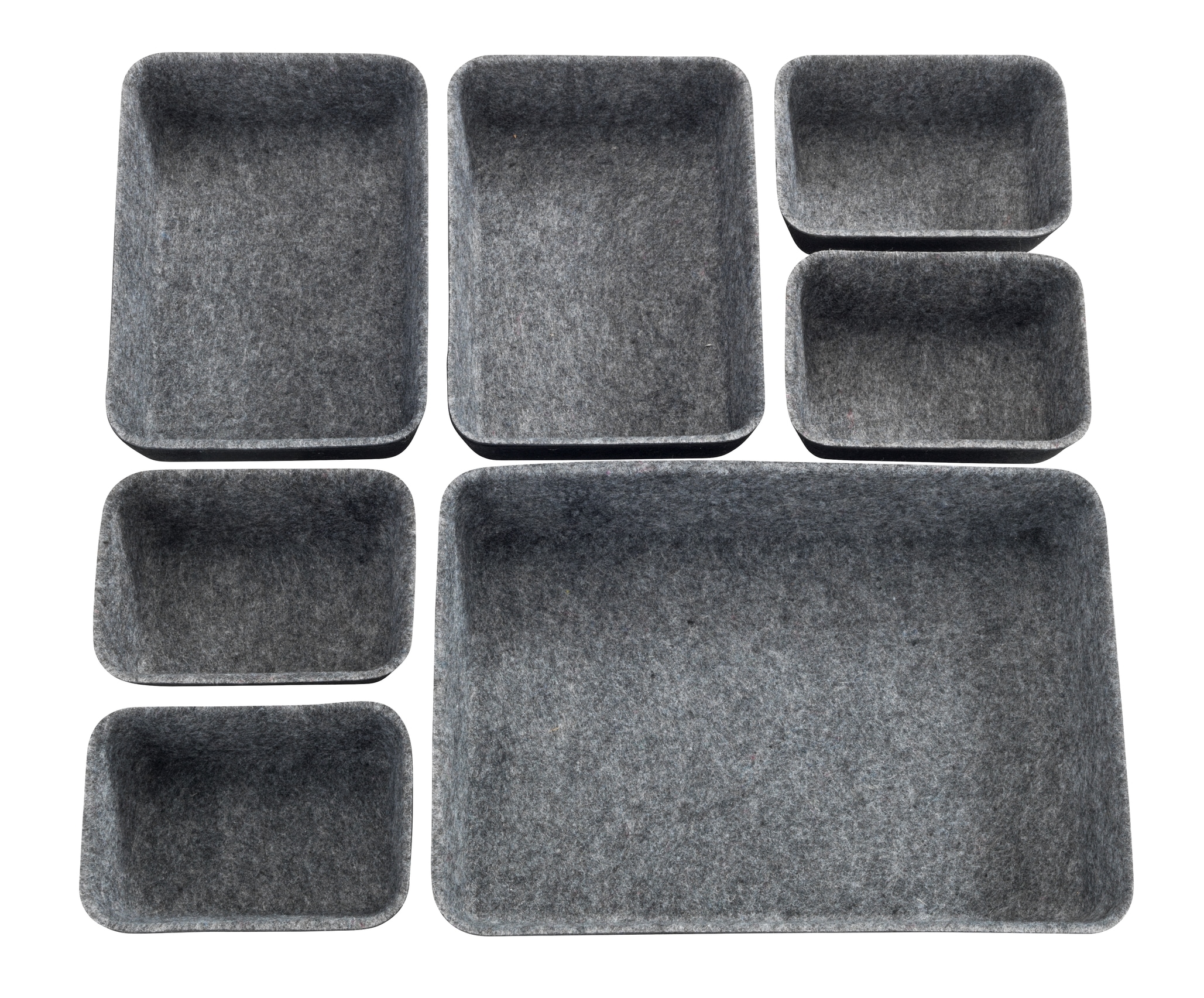 WENKO Organizer, (Set, 7 St.), Aufbewahrungsboxen für Schubladen, 3 Größen, recycelter Polyesterfilz