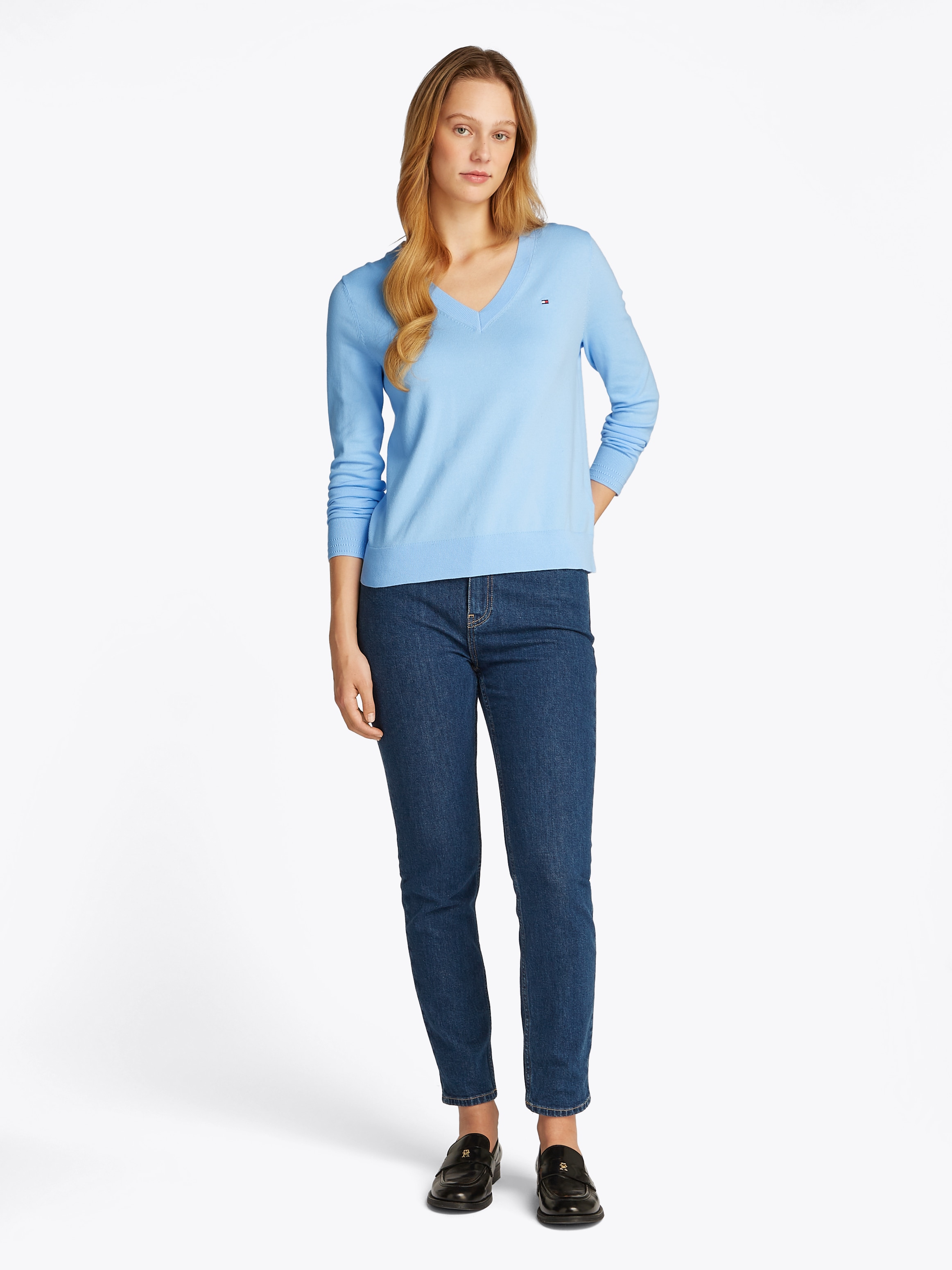 Tommy Hilfiger V-Ausschnitt-Pullover, mit Logo-Stickerei