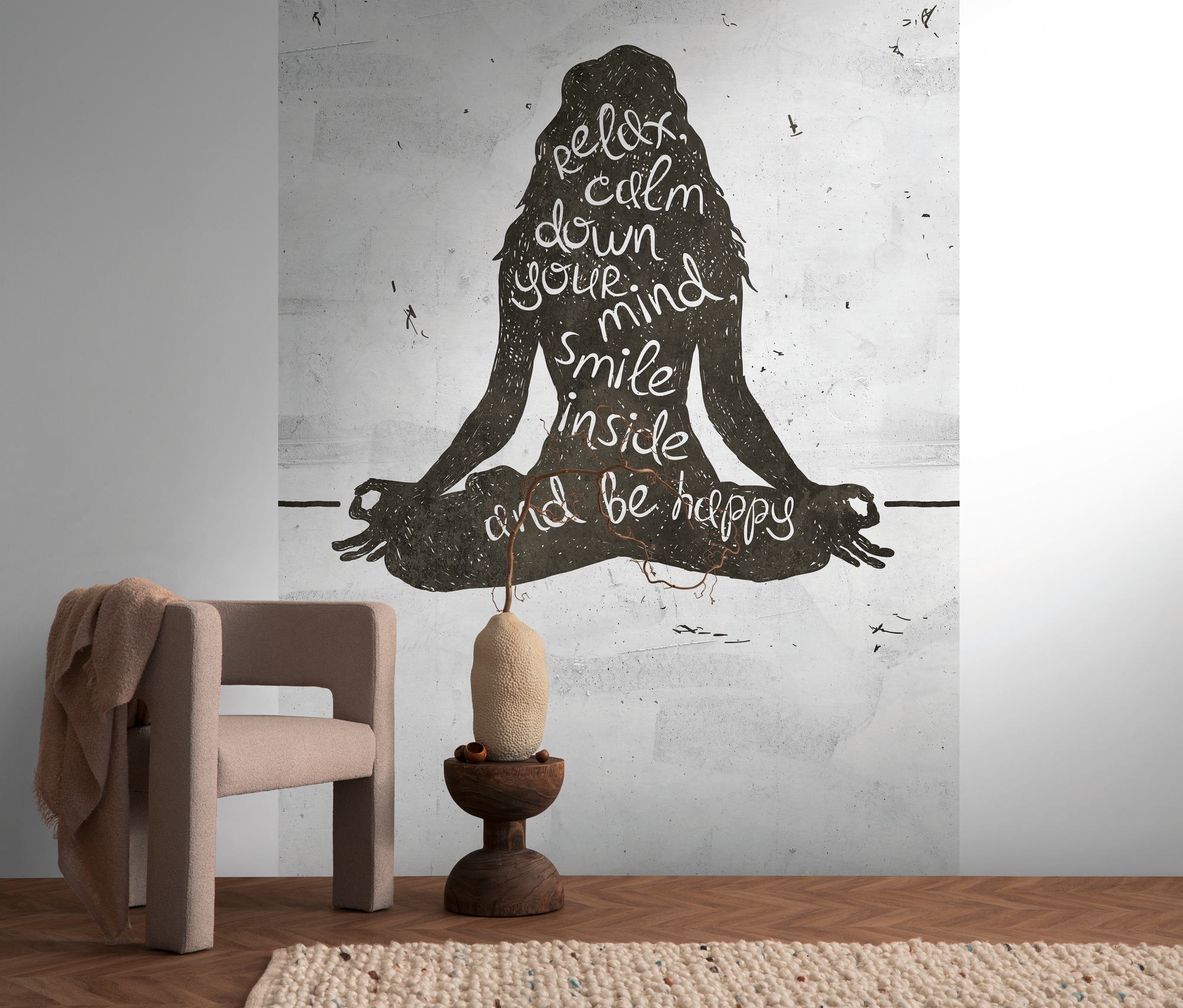 living walls "THE WALL III Beton-Optik Tapete Motivtapete Meditation Beton" matt glatt Vliestapete Schriftzug für Schlafzimmer Küche Wohnzimmer Betonoptik