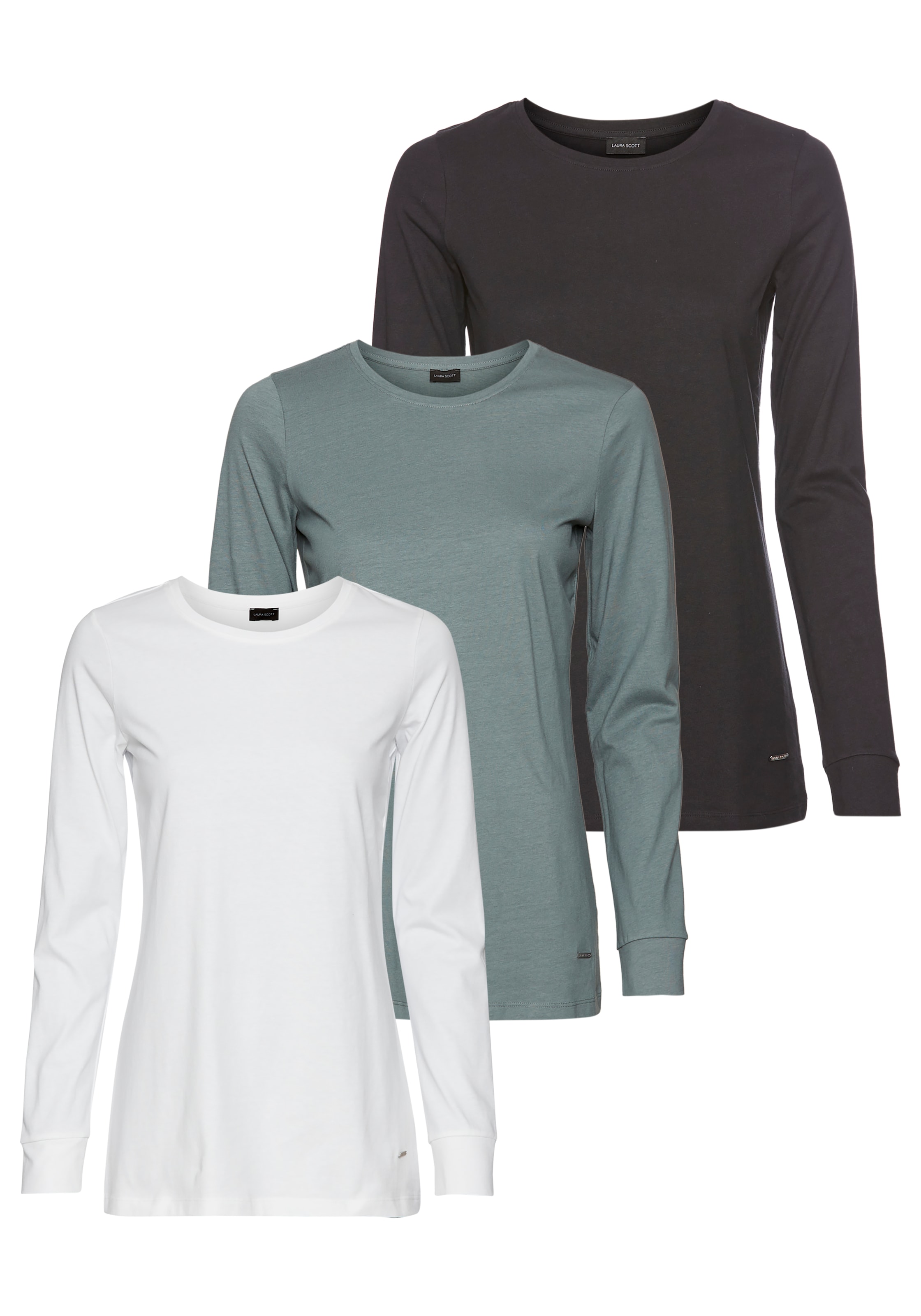 Laura Scott Langarmshirt, (3-er Pack), mit Bündchen am Ärmelabschluss günstig online kaufen