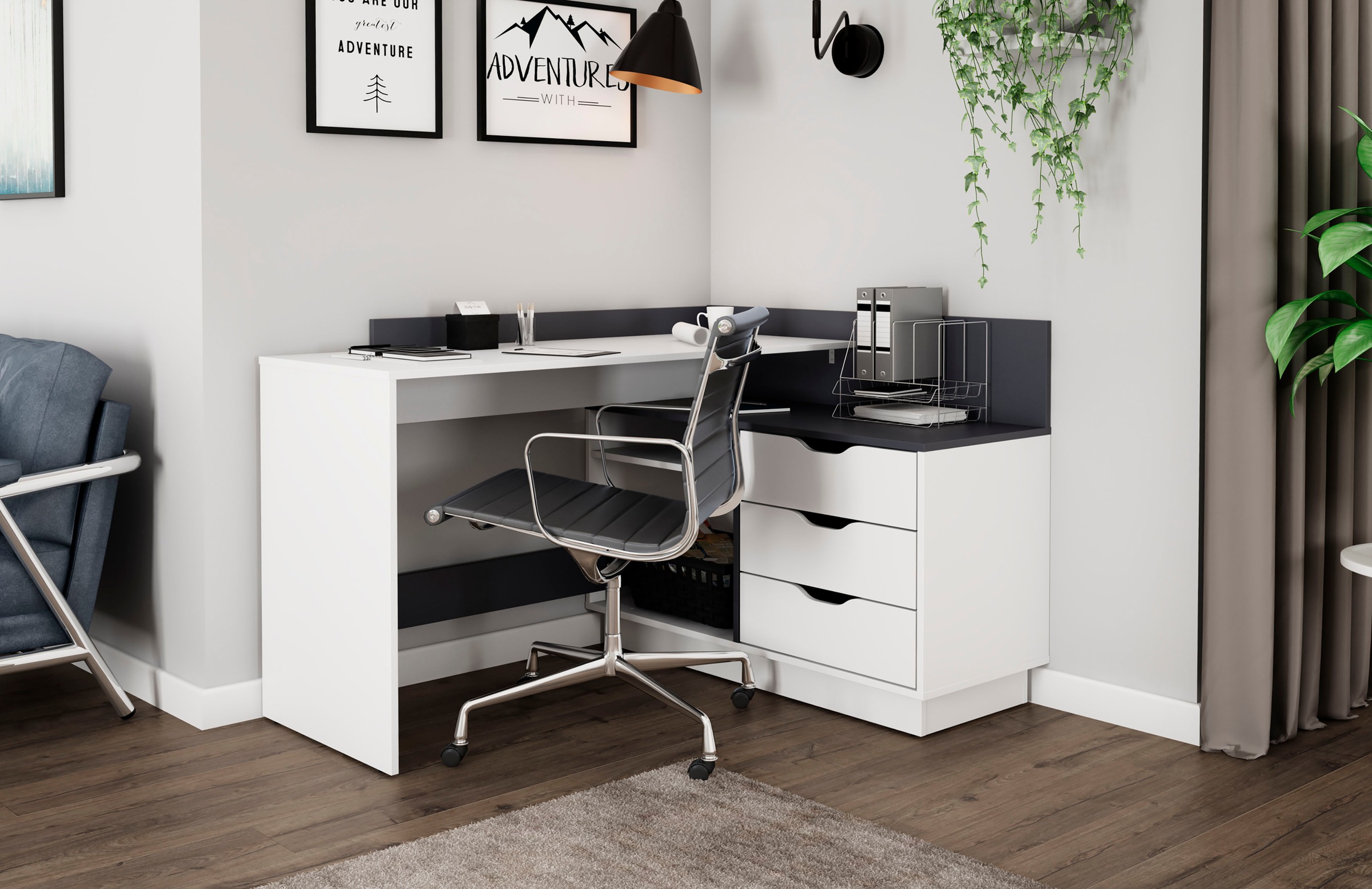 byLIVING Eckschreibtisch "Bern", mit viel Stauraum, Breite 129 cm, rechts o günstig online kaufen