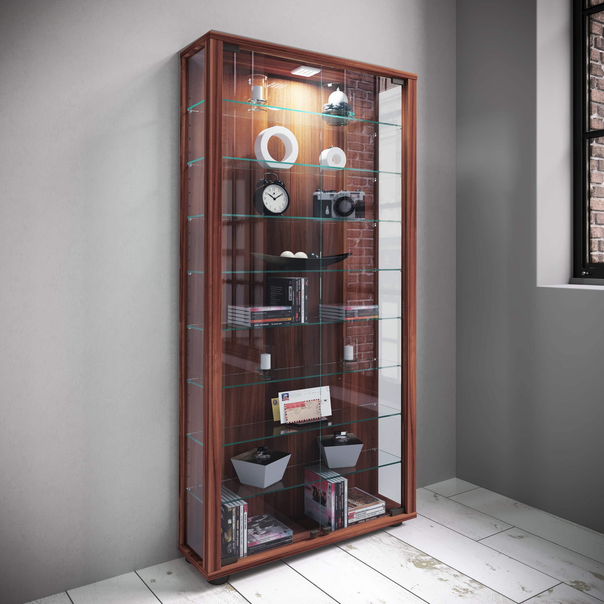Thumbnail - VCM Standvitrine "Holz Glas Stand Vitrine Sammelvitrine Lumo Maxi" 1 Stk. tlg.