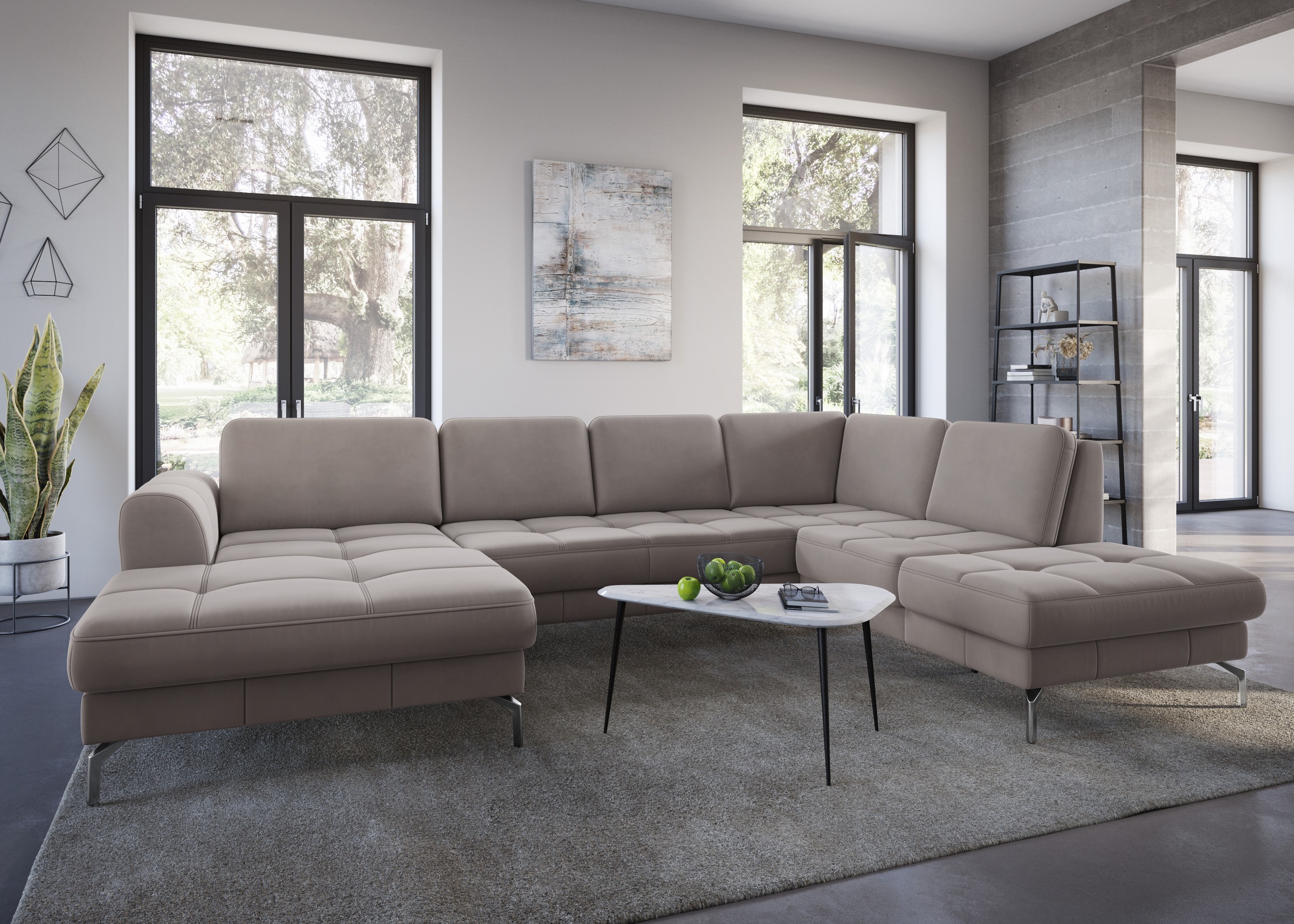 sit&more Wohnlandschaft »Bendigo U-Form«, inklusive Sitztiefenverstellung, Bodenfreiheit 15 cm, in 2 Fußfarben