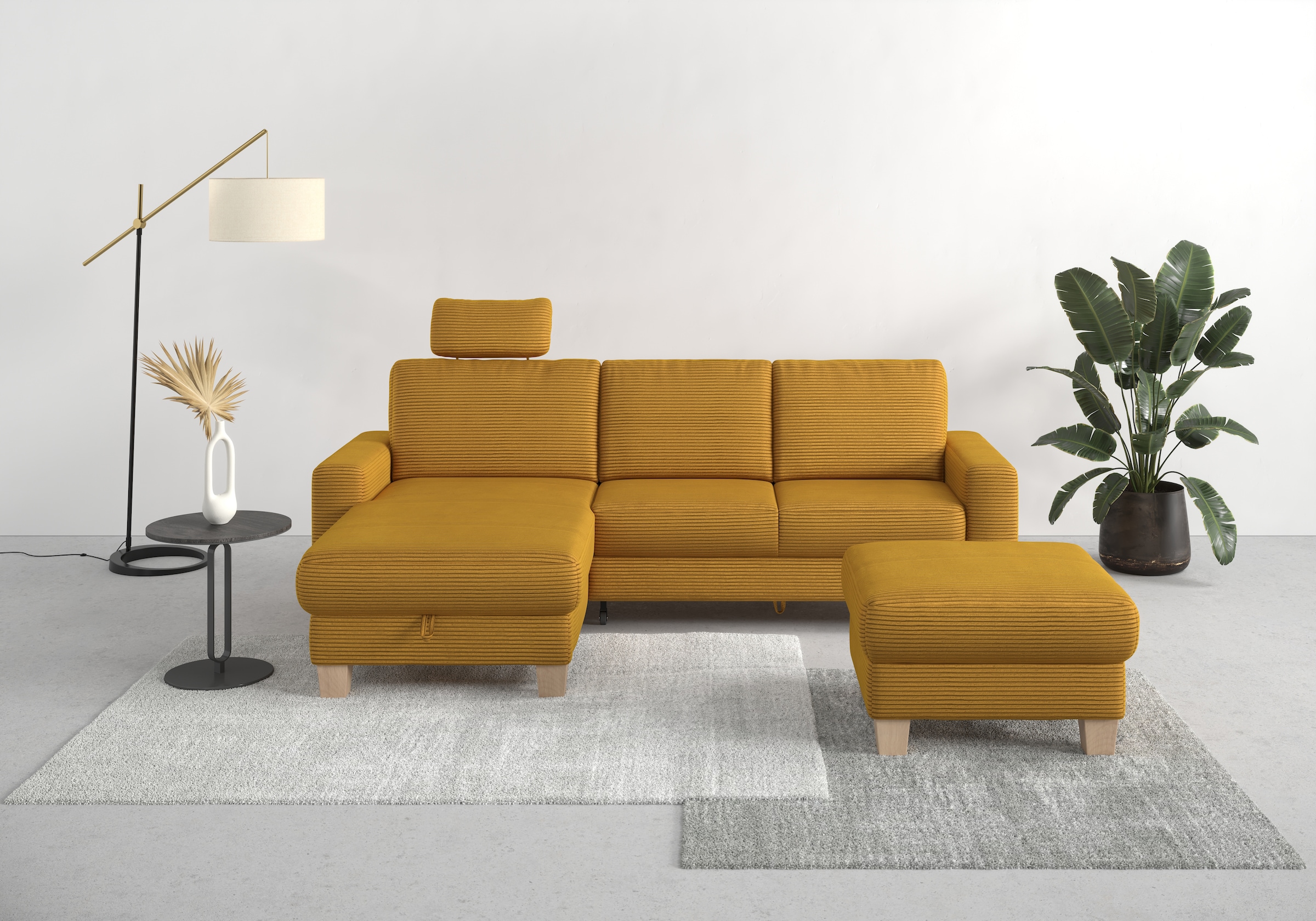 Home affaire Ecksofa »Summer L-Form«, mit Recamiere, mit oder ohne Bettfunktion und Bettkasten, Cord-Bezug