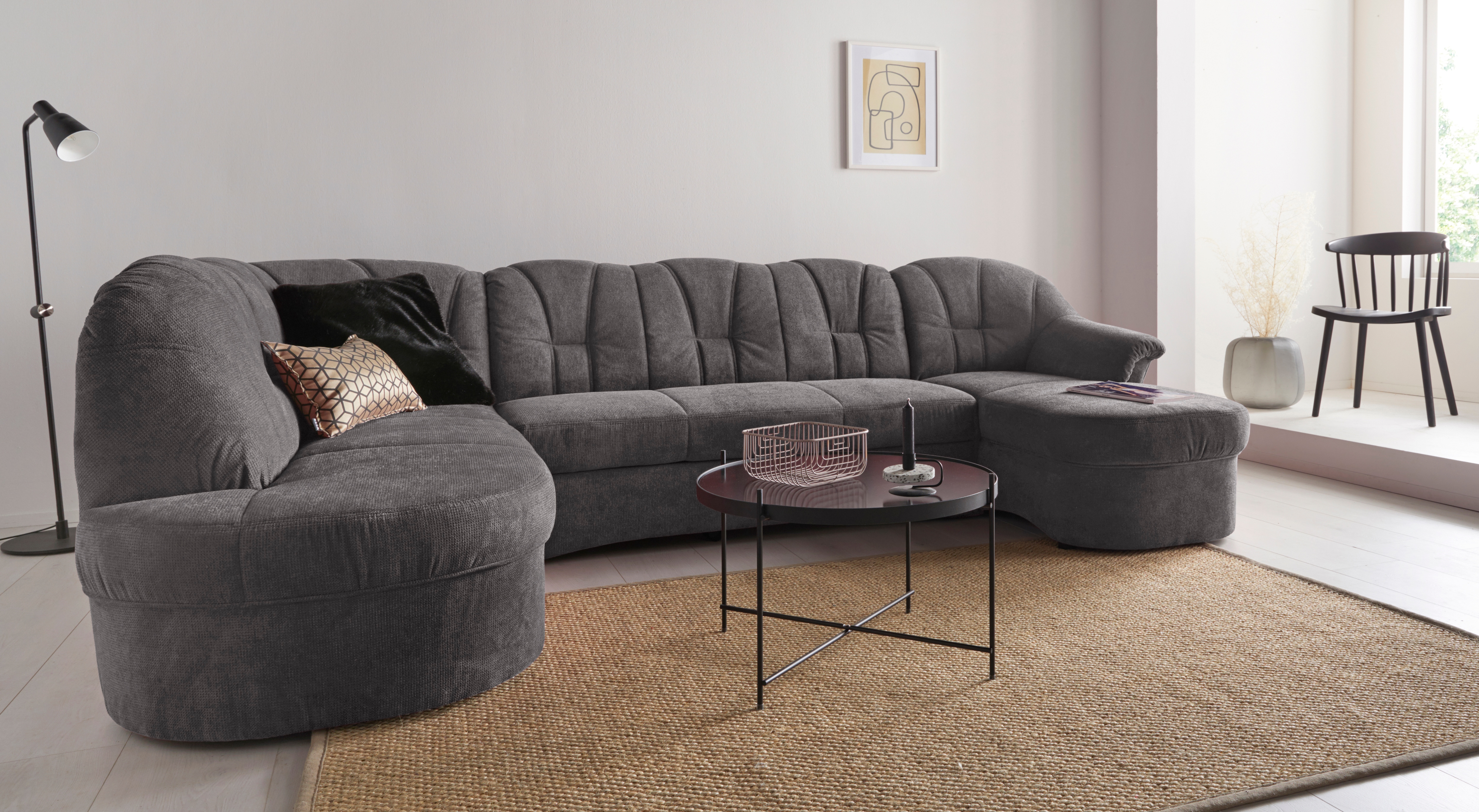 DOMO collection Wohnlandschaft "Papenburg elegand & zeitlos, viel Platz, Breite 297cm, U-Form" in großer Farbvielfalt, wahlweise Bettfunktion, frei im Raum stellbar
