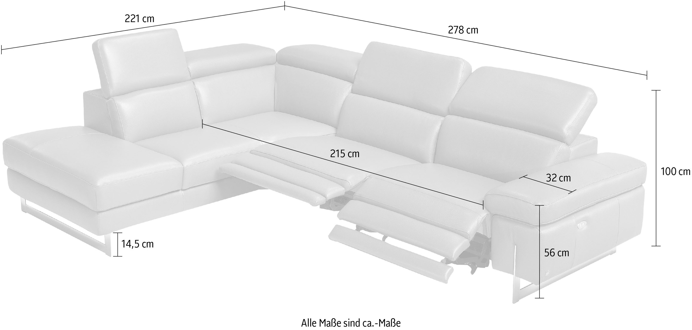 Egoitaliano Ecksofa »Candice«, inkl. 2 elektrischer Relaxfunktionen, Bedienung über Taste an Armlehne