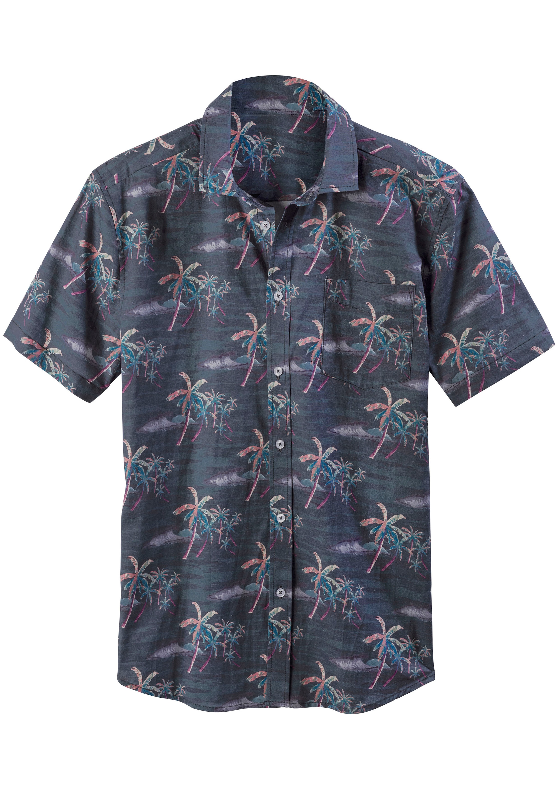Beachtime Hawaiihemd »Regular fit«, Kurzarm, Freizeithemd mit Palmenprint, reine Baumwolle