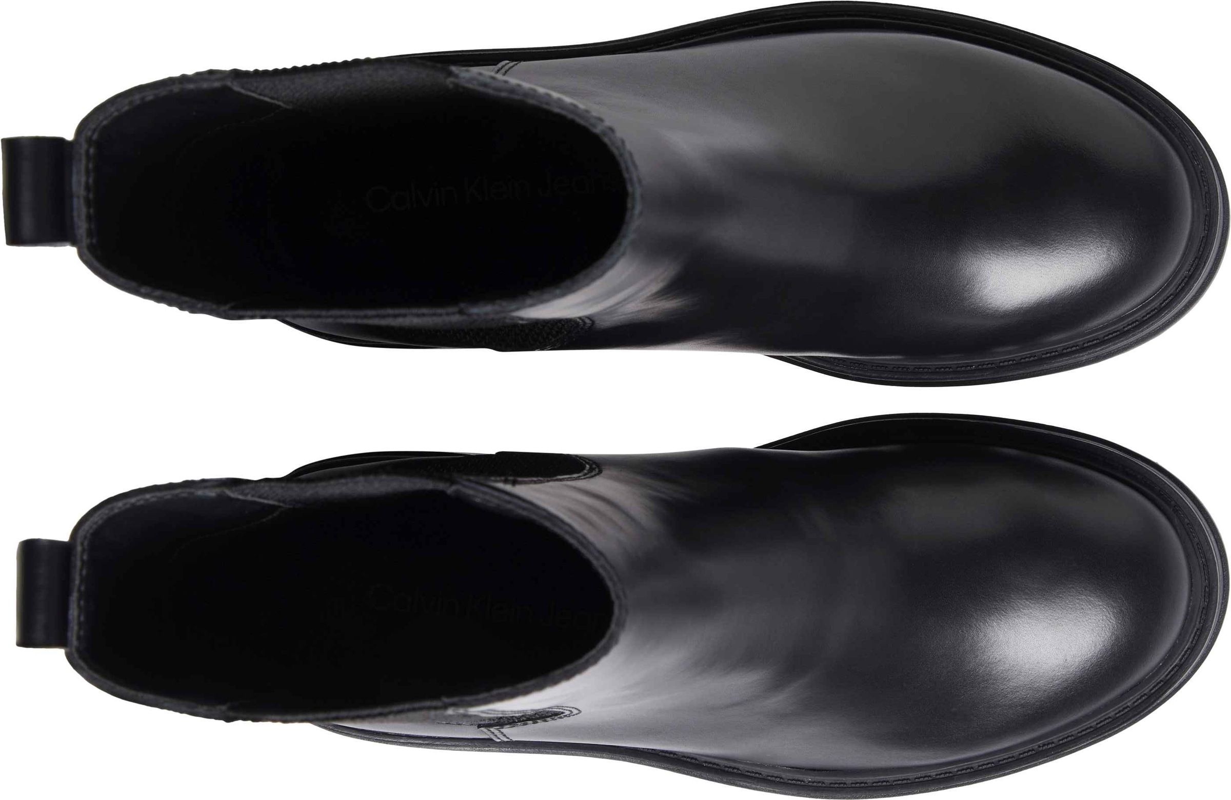 Calvin Klein Jeans Chelseaboots »CHUNKY HEELED CHELSEA LTH«, Stiefelette, Schlupfboots, Blockabsatz, mit Anziehlasche