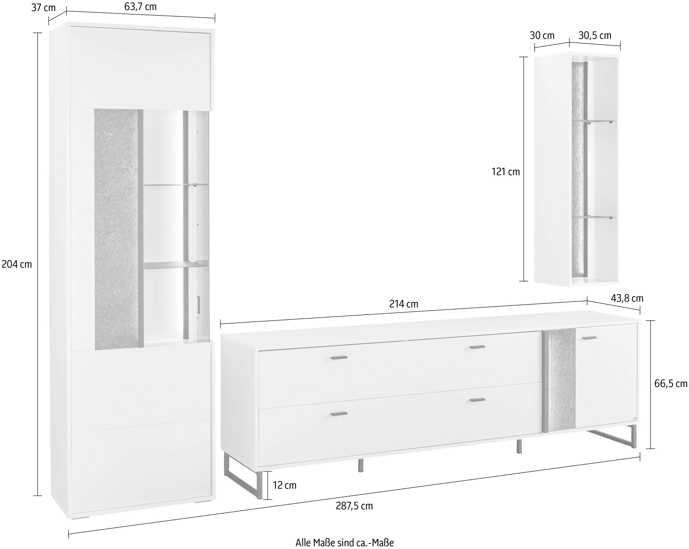 set one by Musterring TV-Wand »Deltona«, (3 St.), Zierelemente aus Sandstein, mit Hängeregal Gesamtbreite ca. 287cm