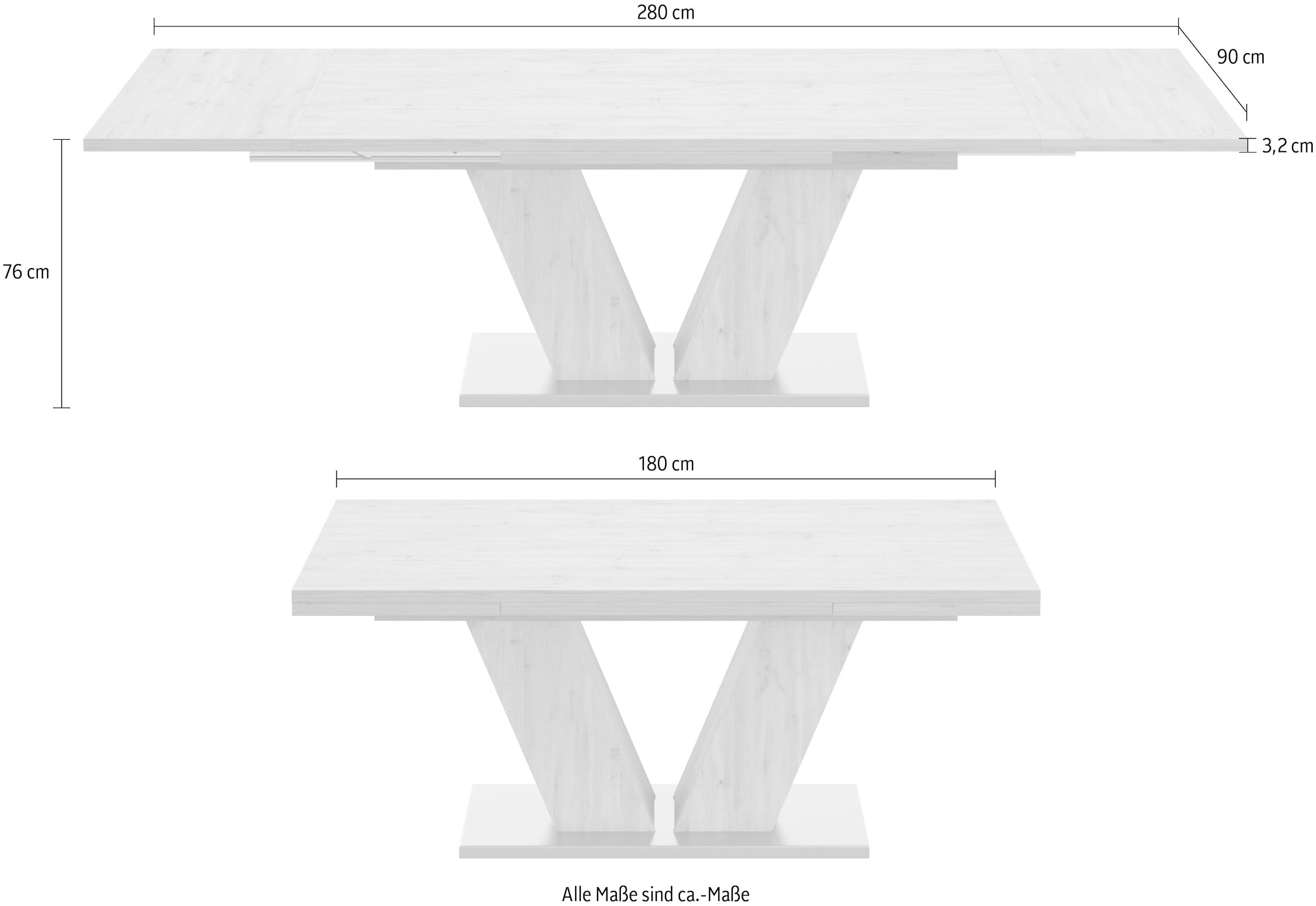 Esstisch D«, und Auszug, Breite BAUR mit »Komfort asteichefarben mit | Mäusbacher V-Gestell 180-260 in cm