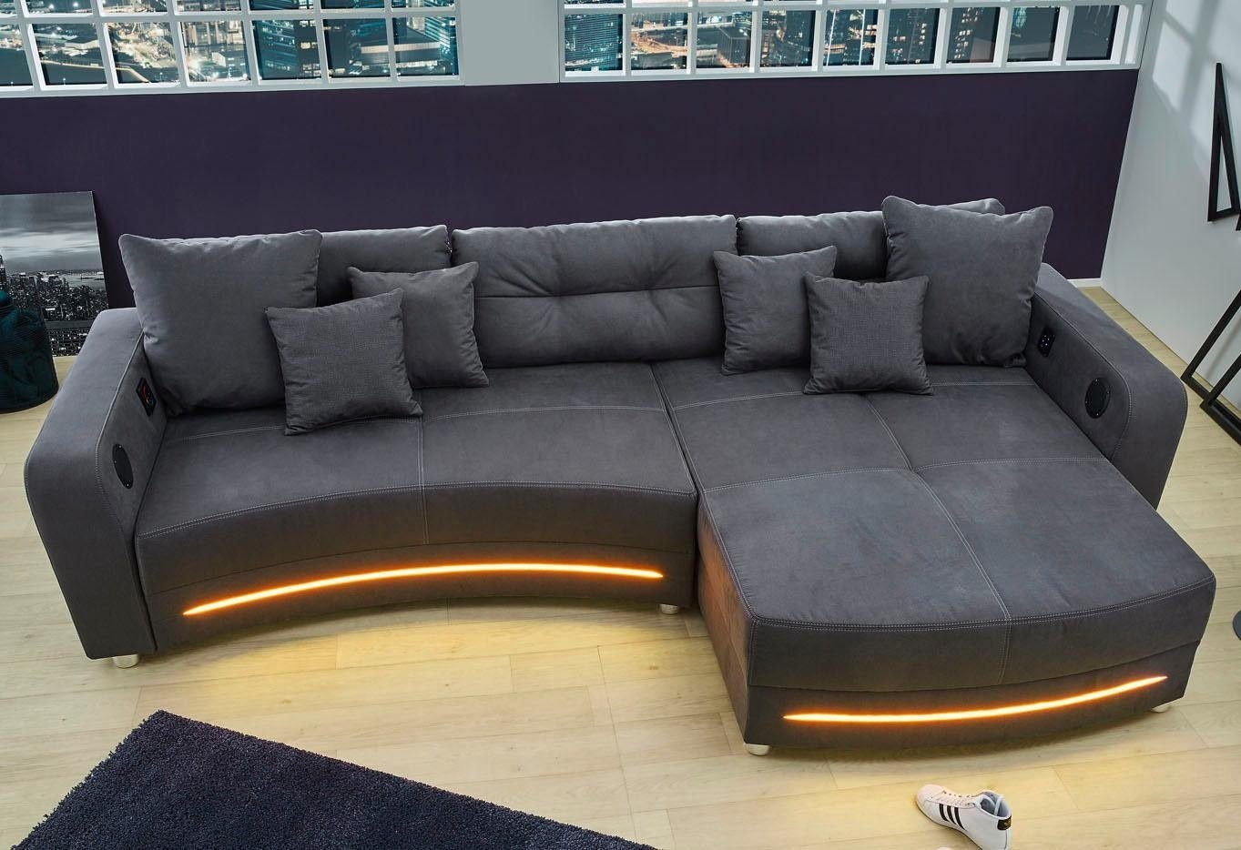 Jockenhöfer Gruppe Ecksofa "Laredo L-Form, B: 322 cm, Heimkino für die ganze Familie" mit RGB-LED-Beleuchtung, Soundsystem & Zierkissen