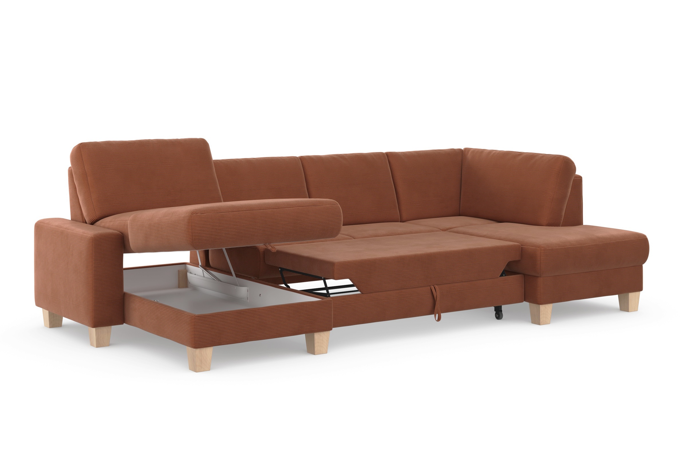 Home affaire Wohnlandschaft »Summer U-Form«, mit oder ohne Bettfunktion und Bettkasten, Cord-Bezug
