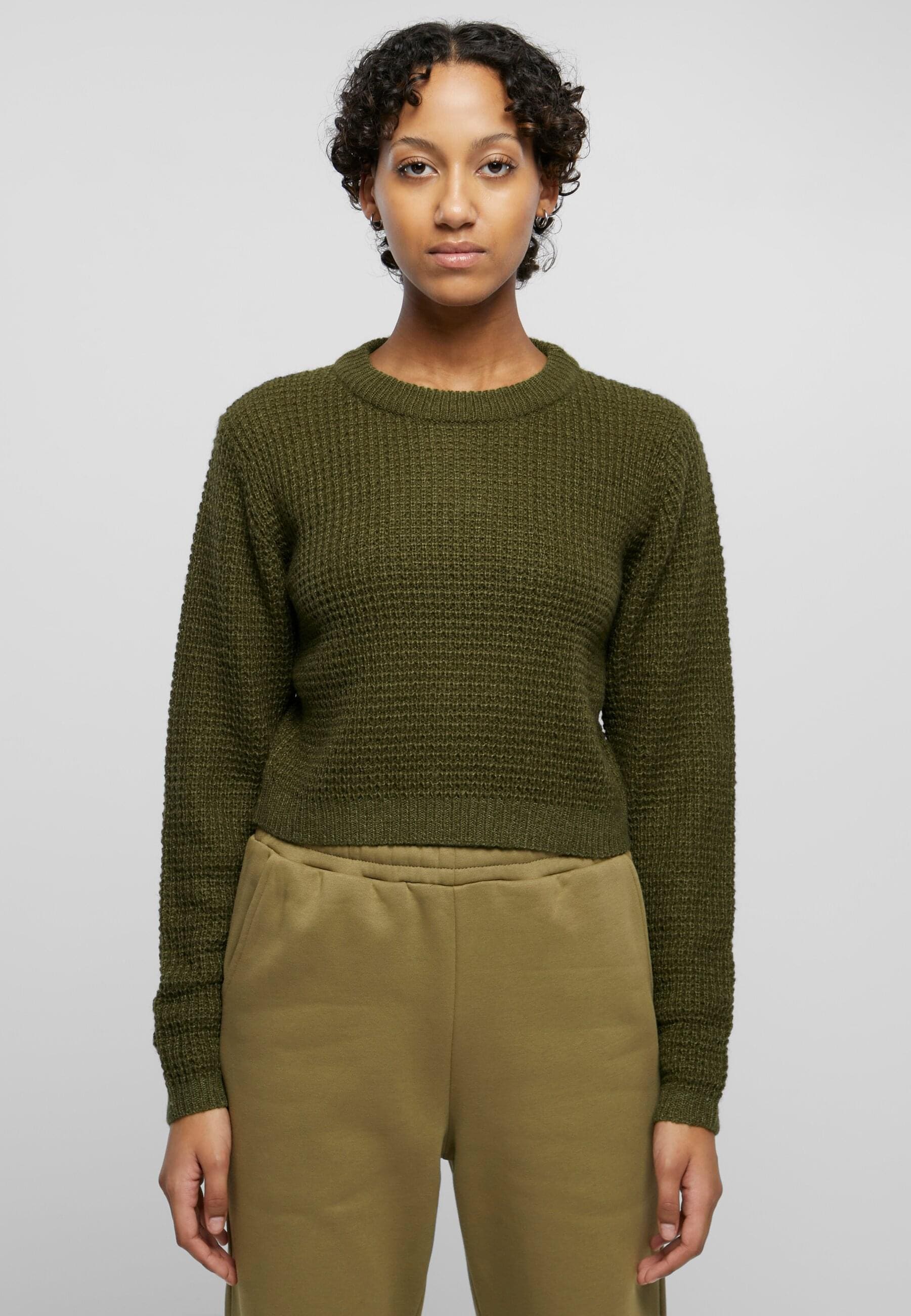 URBAN CLASSICS Rundhalspullover »Urban Classics Damen Ladies Short Waffle Sweater«, (1 tlg.)